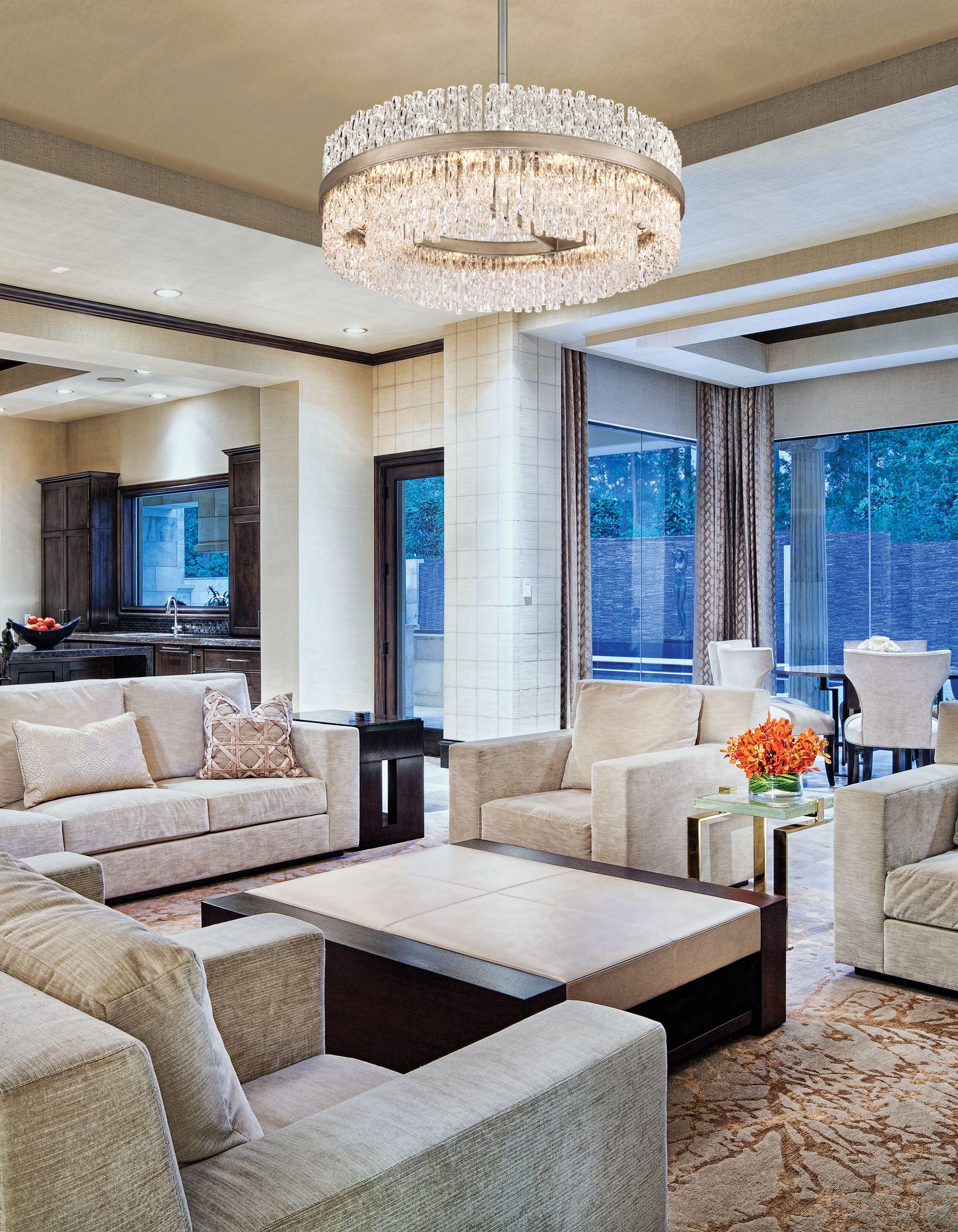 Corbett Lighting Chime 8-Light Silver Leaf Polished Stainless Steel Glass Tiered Pendant