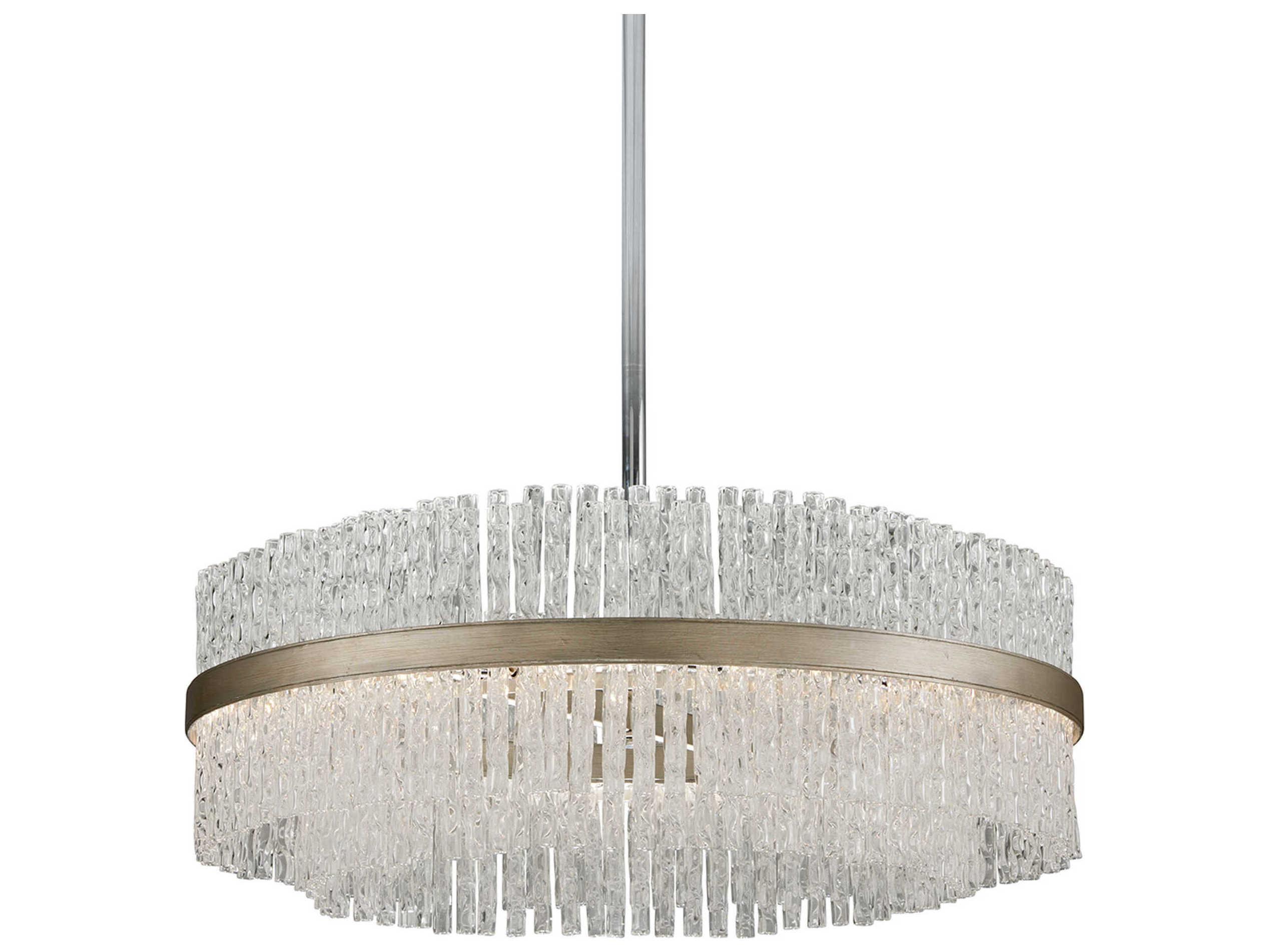 Corbett Lighting Chime 12-Light Silver Leaf Polished Stainless Glass Round Pendant