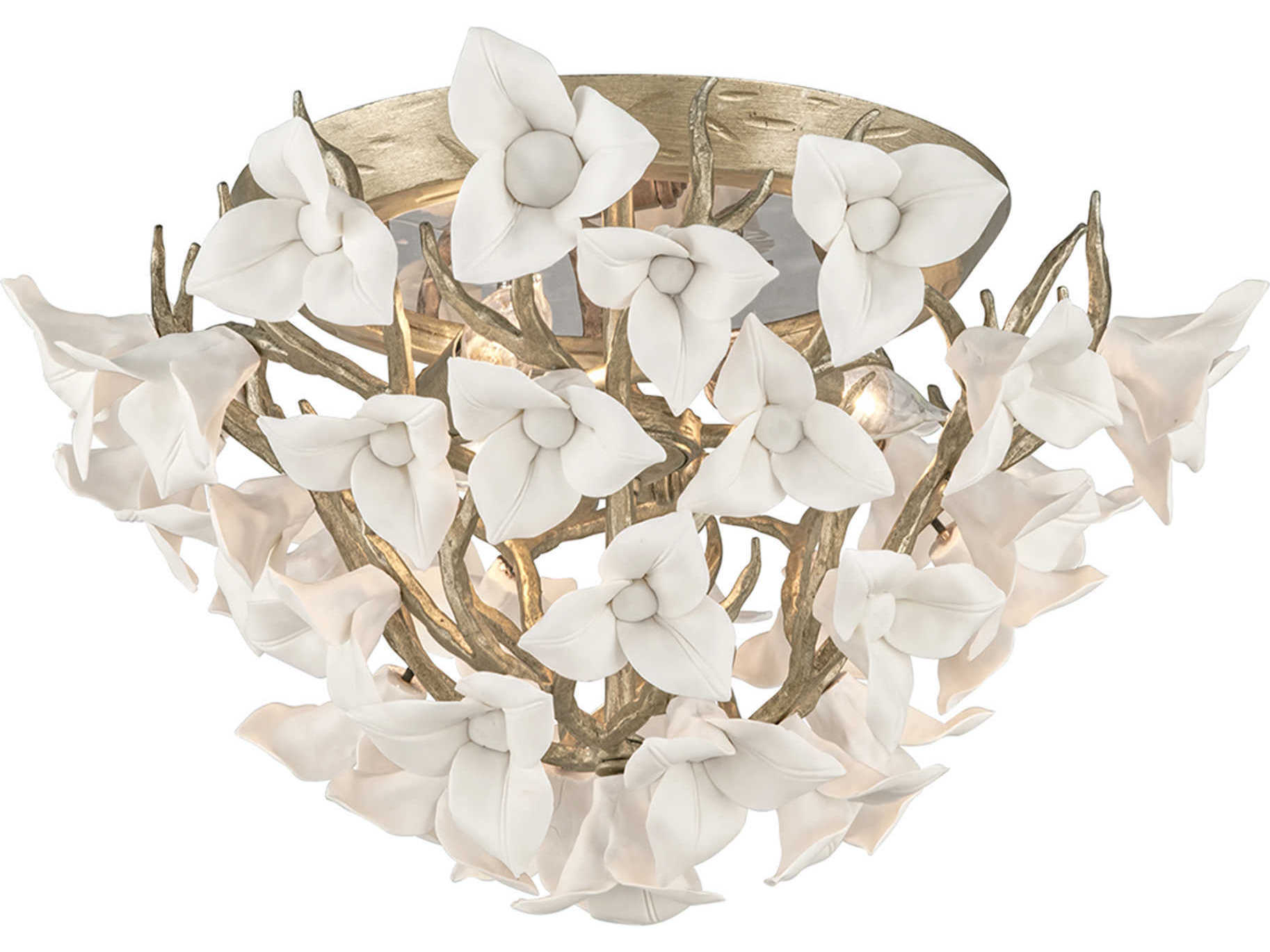 Corbett Lighting Lily 3-Light Enchanted Silver Leaf Flush Mount