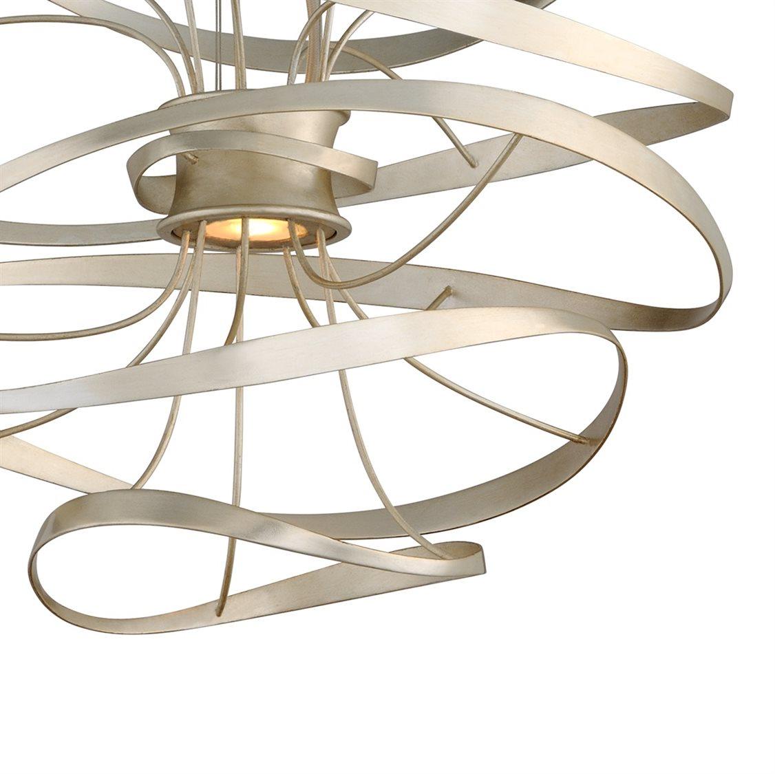 Corbett Lighting Calligraphy 2-Light Silver Leaf Polished Stainless Steel LED Geometric Pendant