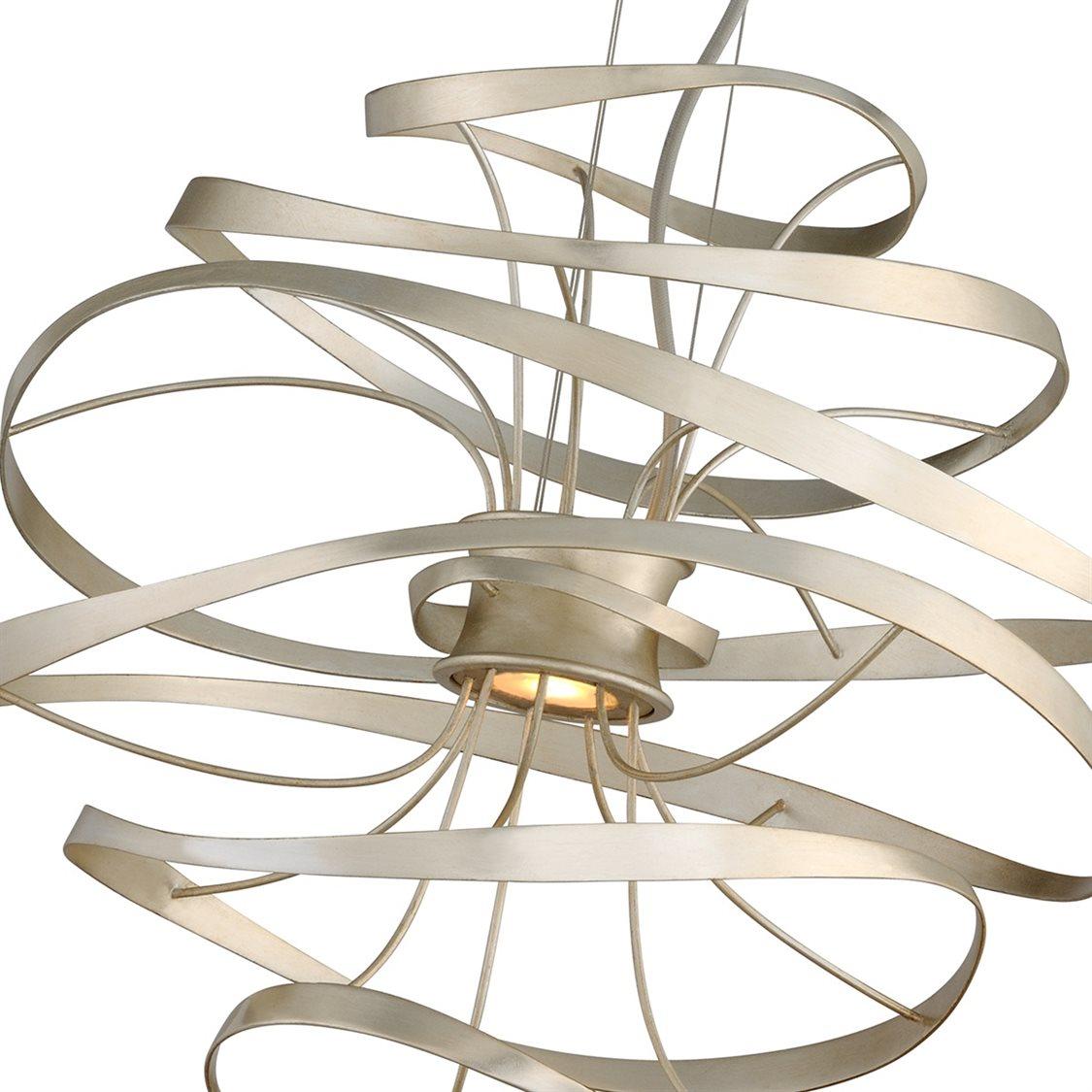 Corbett Lighting Calligraphy 2-Light Silver Leaf Polished Stainless Steel LED Geometric Pendant