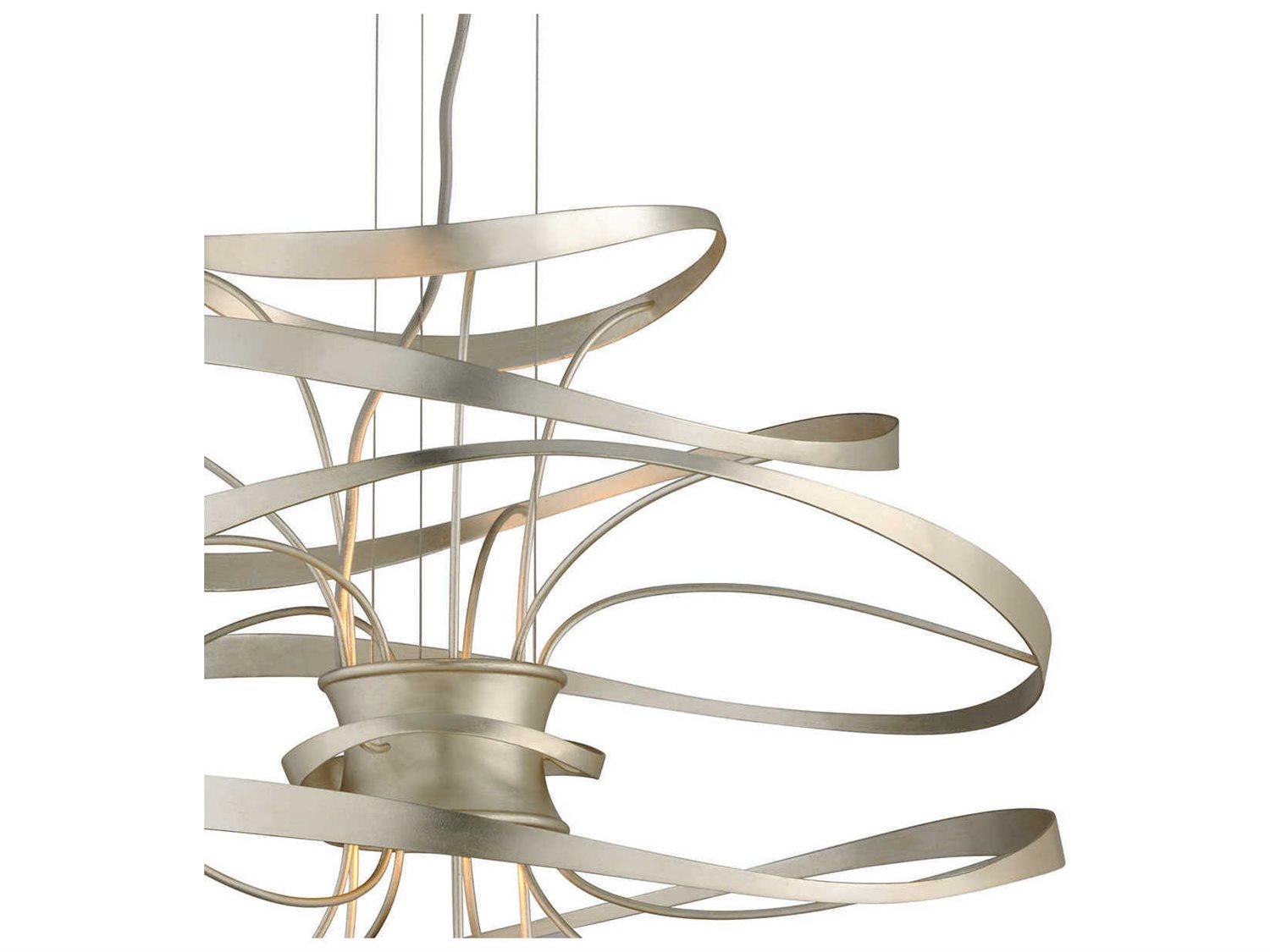 Corbett Lighting Calligraphy 2-Light Silver Leaf Polished Stainless Steel LED Geometric Pendant