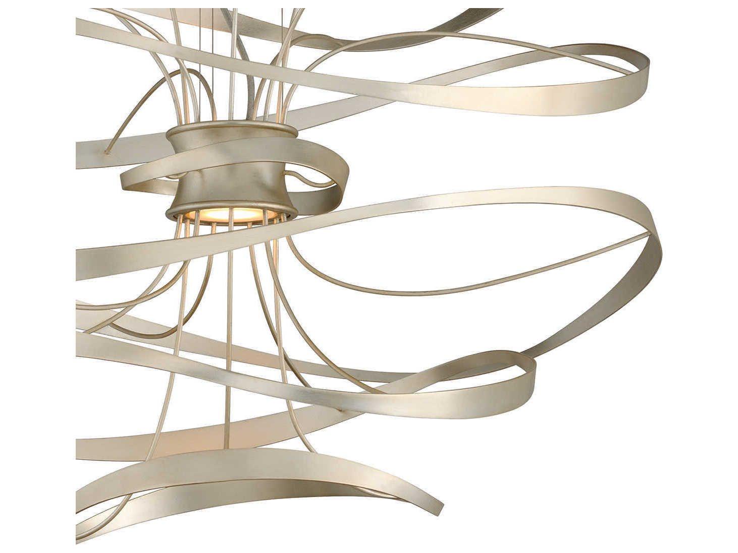 Corbett Lighting Calligraphy 2-Light Silver Leaf Polished Stainless Steel LED Geometric Pendant