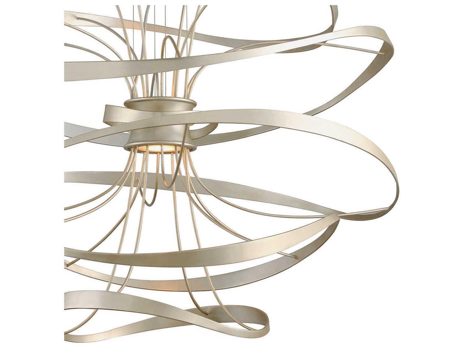 Corbett Lighting Calligraphy 2-Light Silver Leaf Polished Stainless Steel LED Geometric Pendant