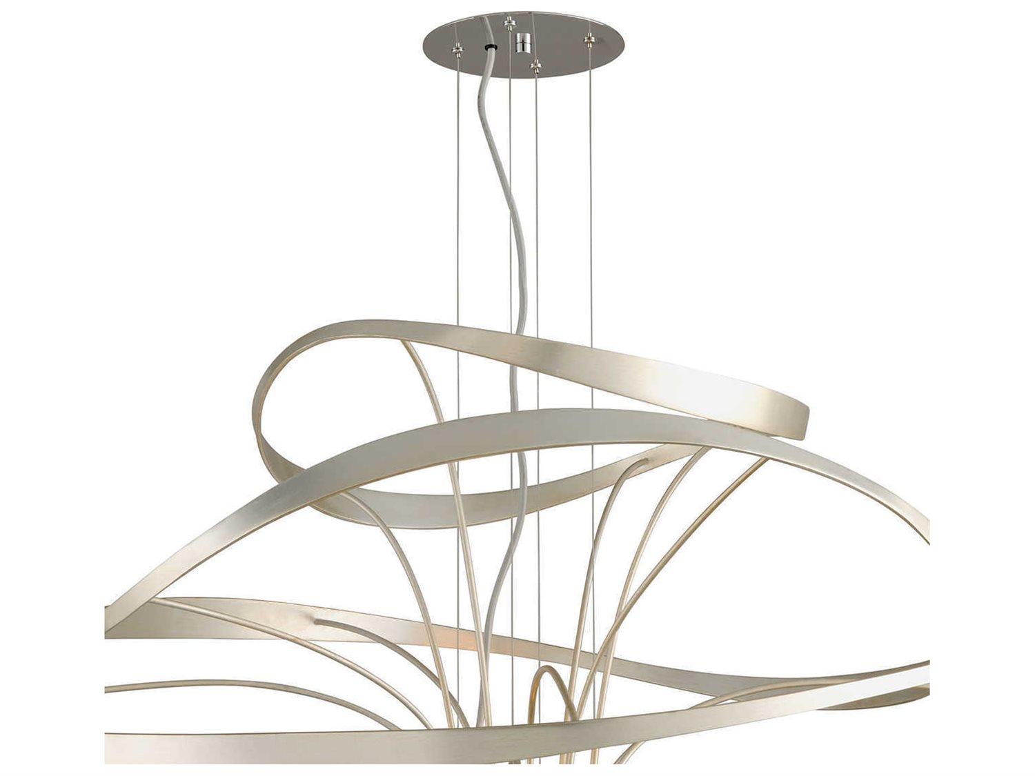 Corbett Lighting Calligraphy 2-Light Silver Leaf Polished Stainless Steel LED Geometric Pendant