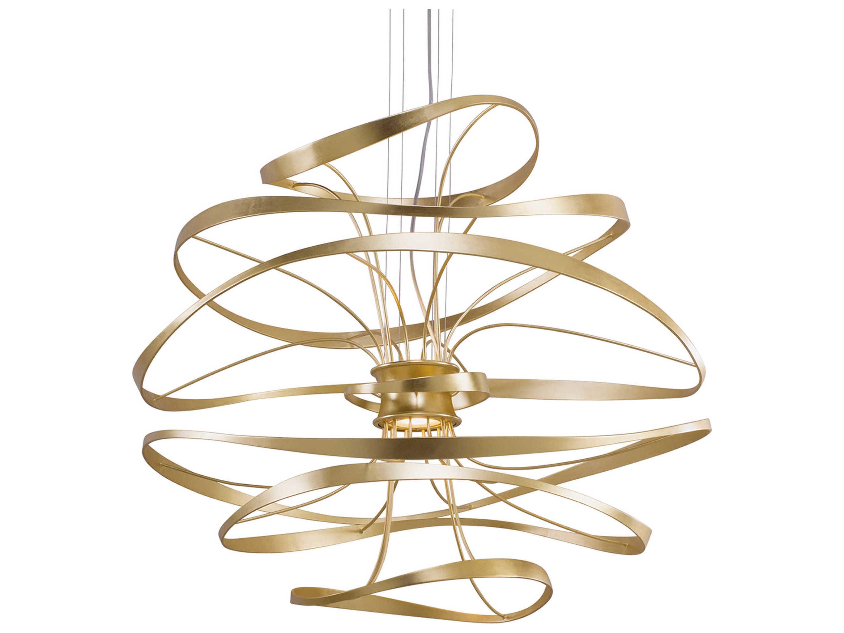 Corbett Lighting Calligraphy 2-Light Gold Leaf Polished Stainless Silver LED Pendant