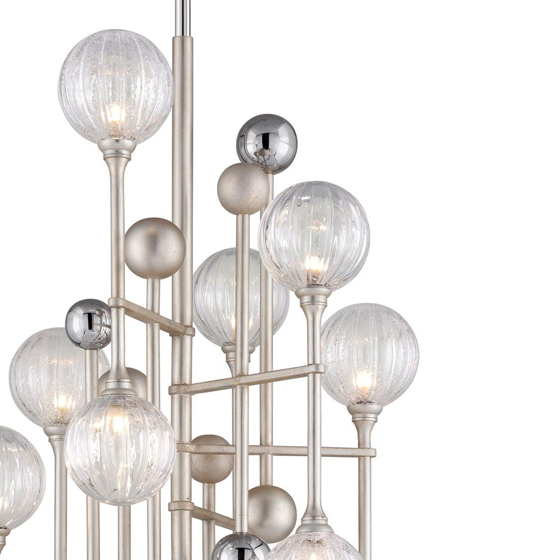 Corbett Lighting Majorette 12-Light Silver Leaf Polished Chrome Glass Globe Pendant