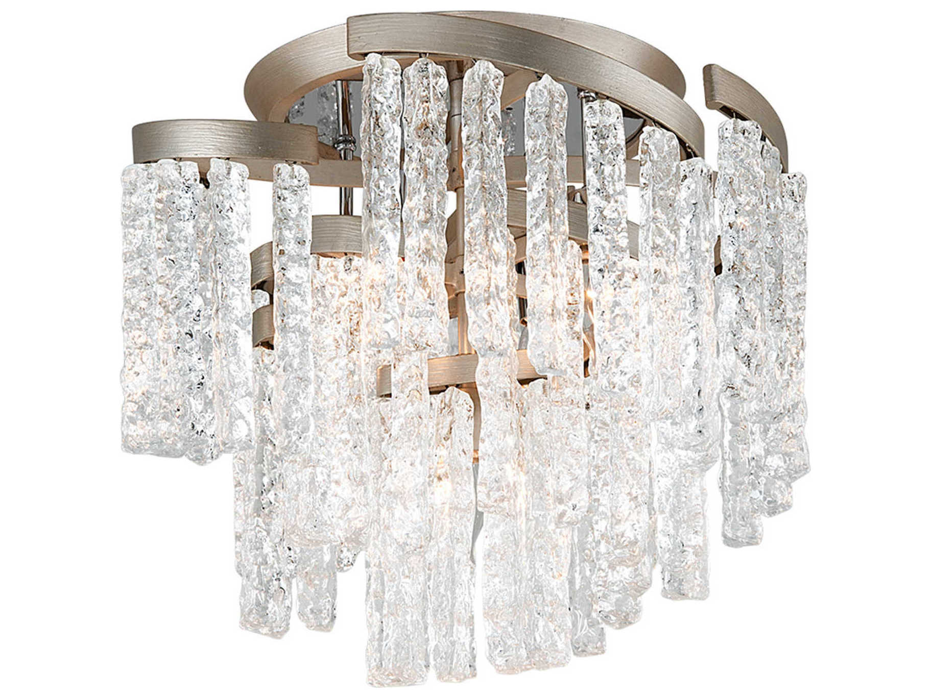 Corbett Lighting Mont Blanc 5-Light Modern Silver Leaf Glass Flush Mount