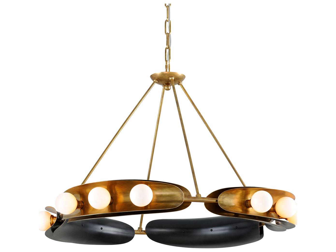 Corbett Lighting Hopper 12-Light Vintage Brass Bronze Glass Round Pendant