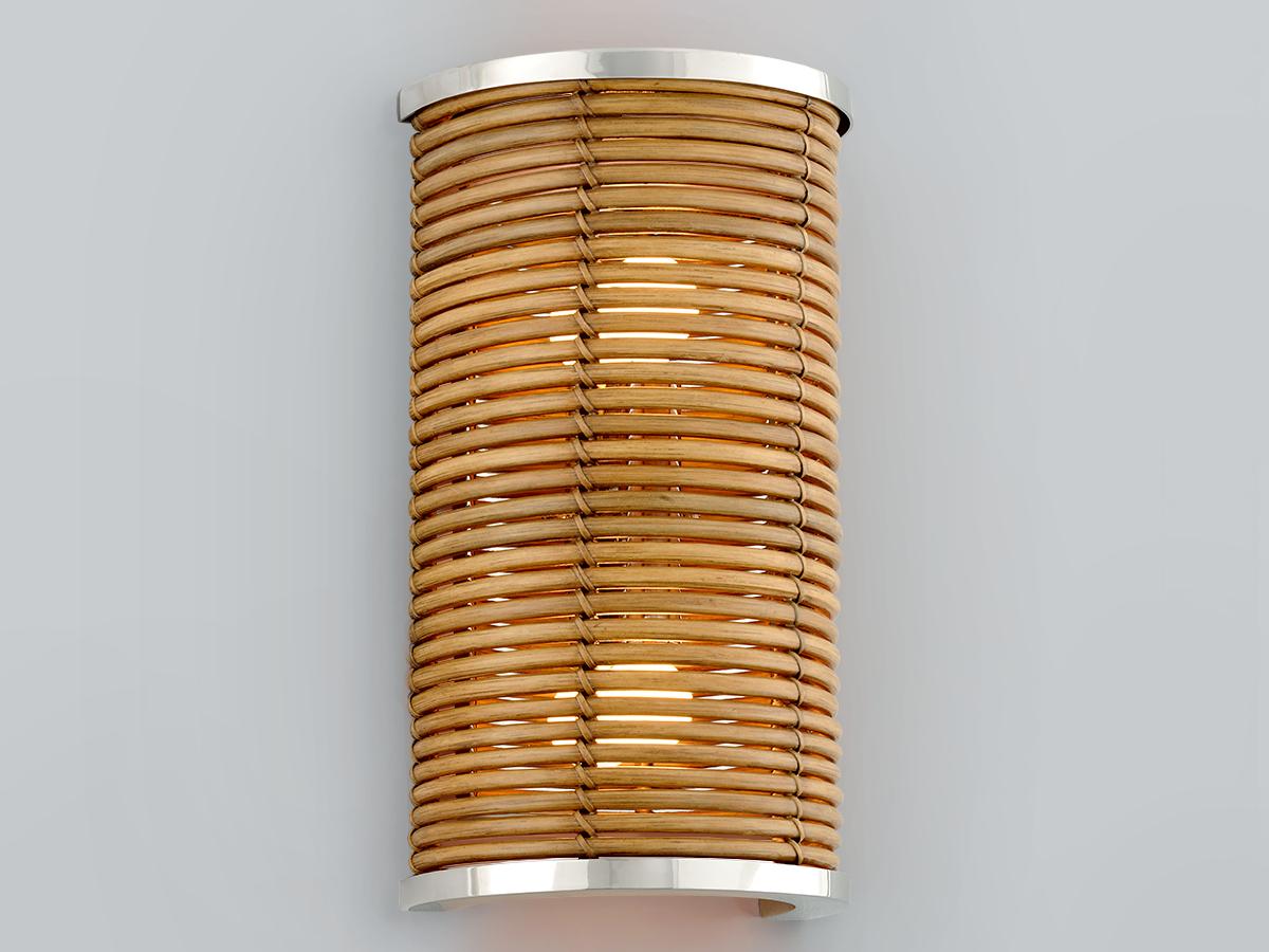 Corbett Lighting Carayes 2-Light Natural Rattan Stainless Steel Brown Wall Sconce