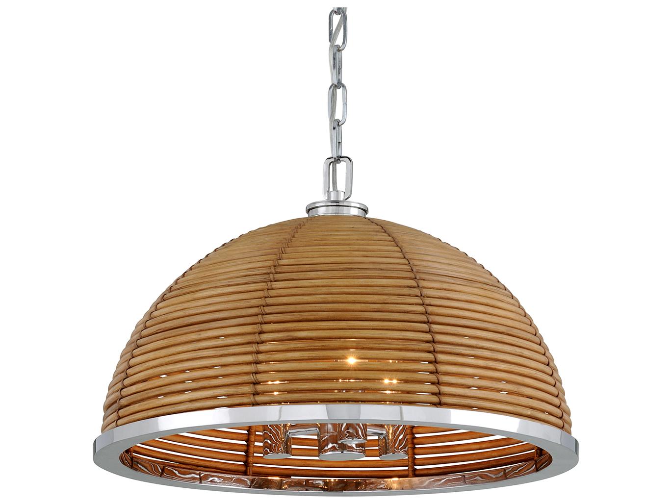 Corbett Lighting Carayes 3-Light Natural Rattan Stainless Steel Brown Dome Chandelier