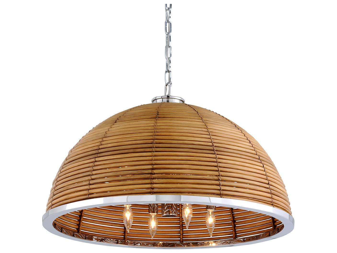 Corbett Lighting Carayes 8-Light Natural Rattan Stainless Steel Brown Dome Chandelier
