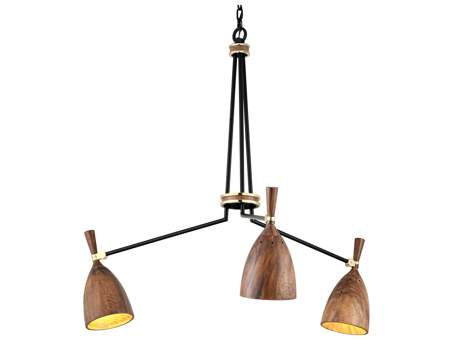 Corbett Lighting Utopia 3-Light Satin Black Polished Brass Wood LED Bell Chandelier