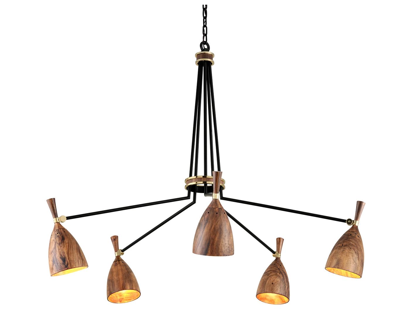 Corbett Lighting Utopia 5-Light Satin Black Polished Brass Wood LED Bell Chandelier