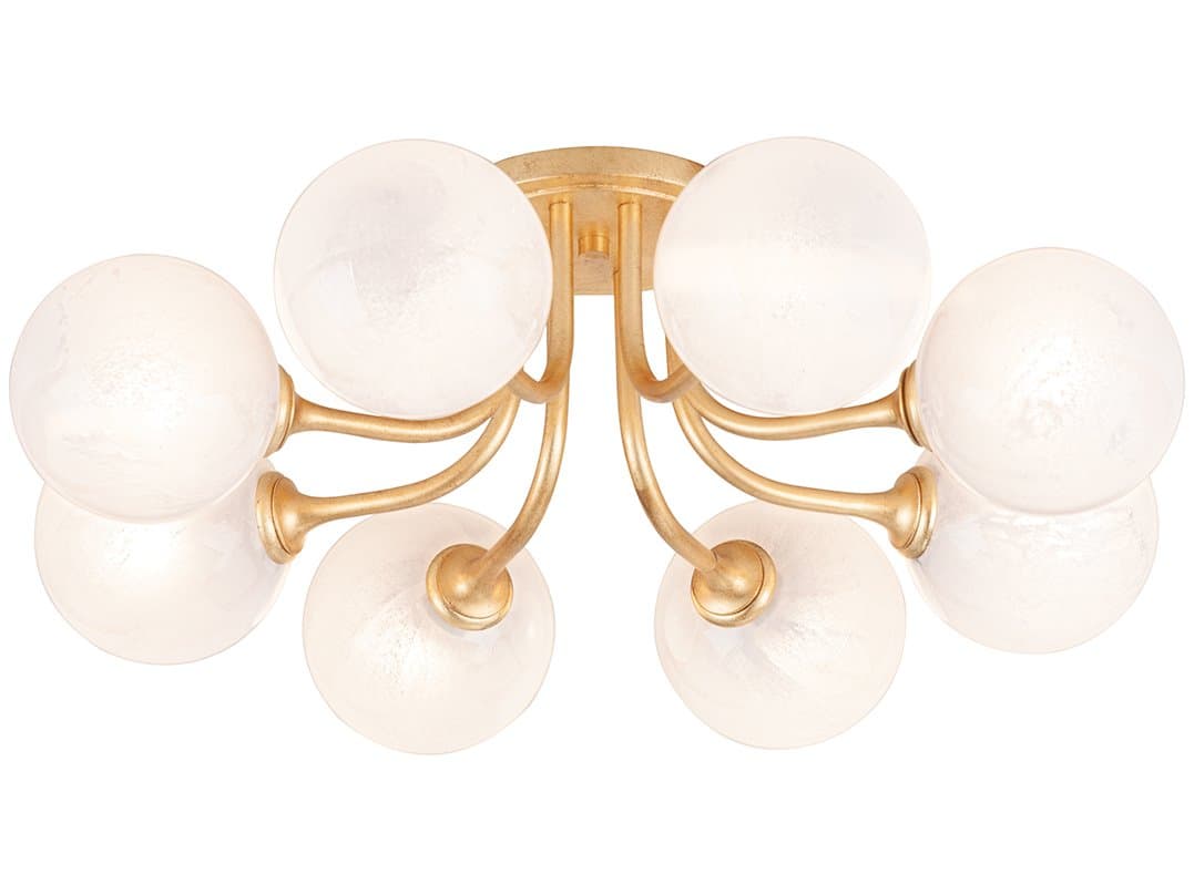 Corbett Lighting Onyx 8-Light Vintage Gold Leaf Glass Globe Round Semi Flush Mount