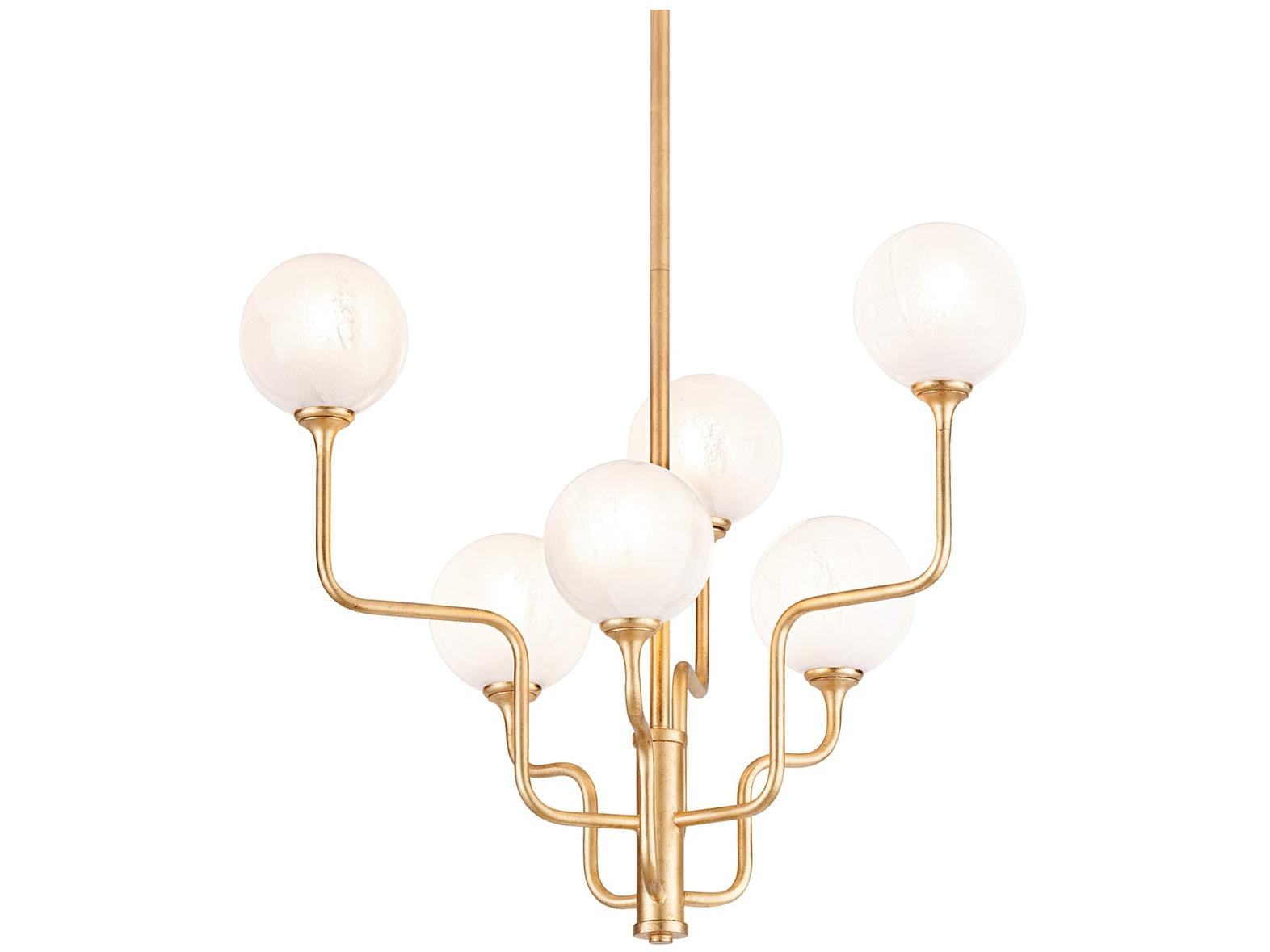 Corbett Lighting Onyx 6-Light Vintage Gold Leaf Glass Globe Tiered Chandelier