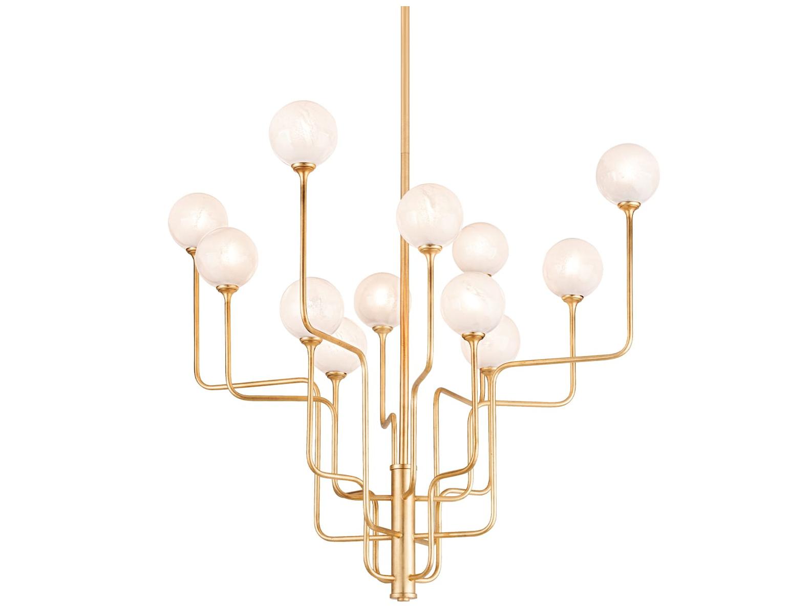 Corbett Lighting Onyx 12-Light Vintage Gold Leaf Glass Globe Tiered Chandelier