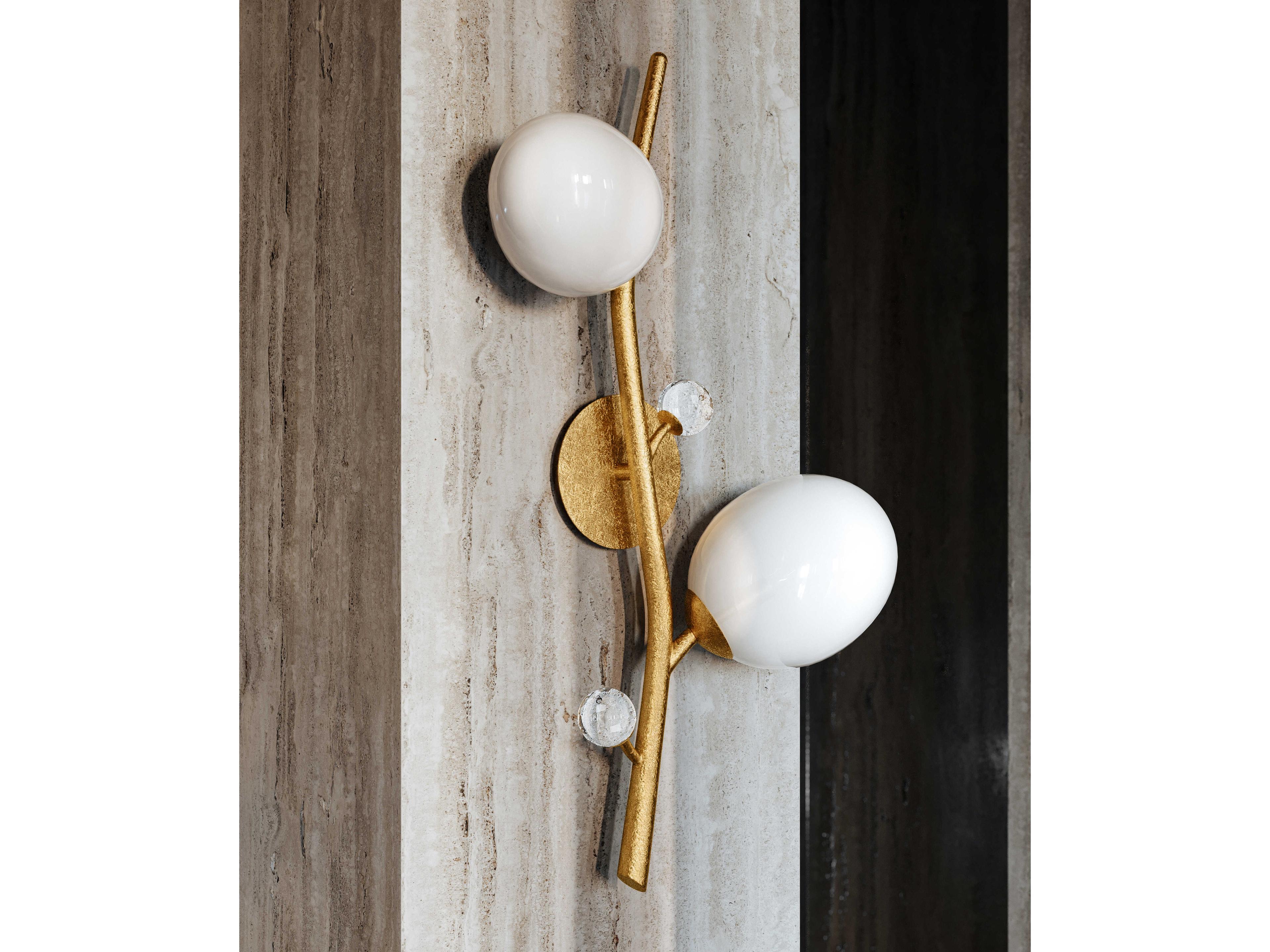 Corbett Lighting Mirielle 2-Light Vintage Gold Leaf Crystal Glass Wall Sconce