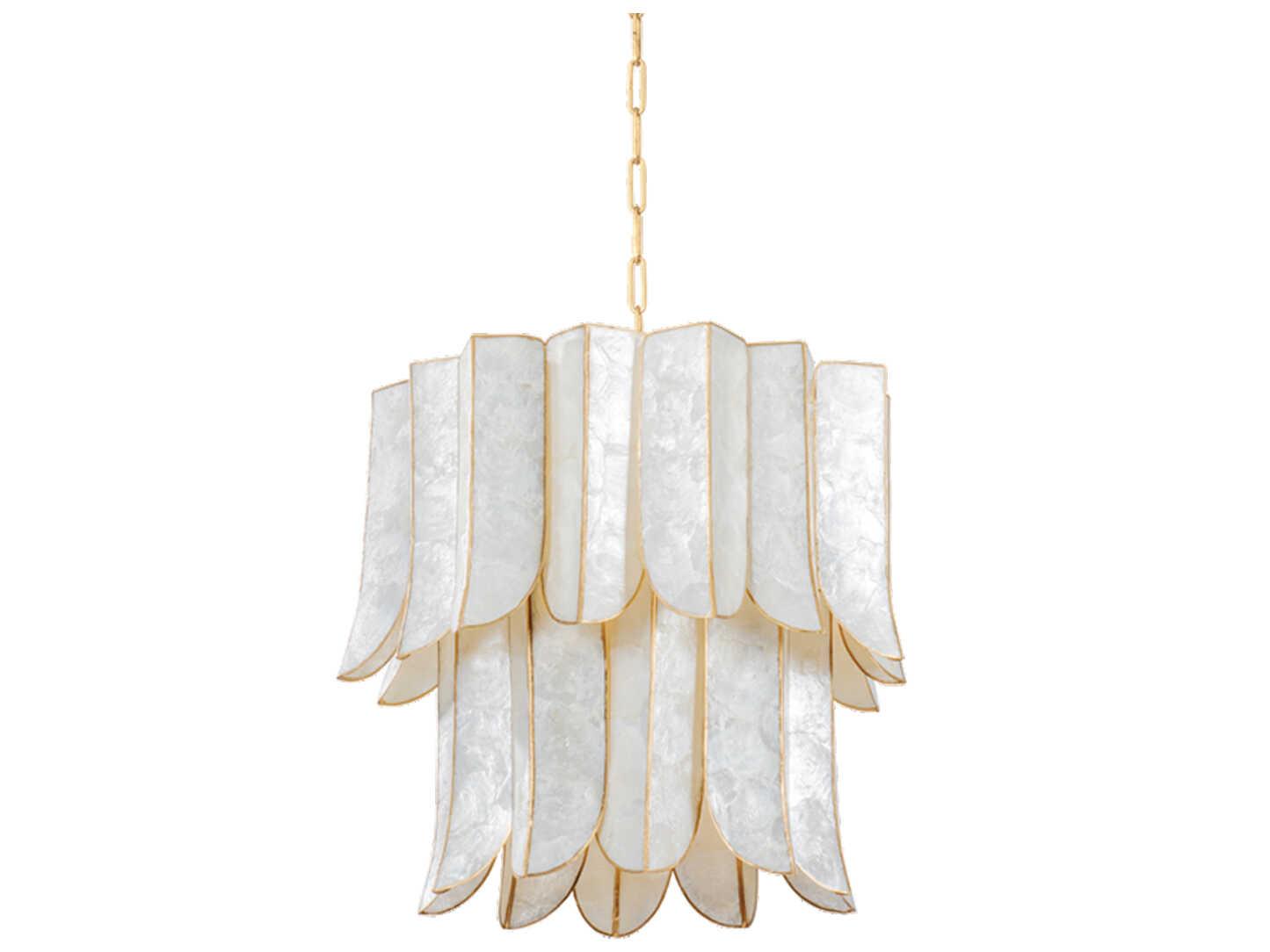 Corbett Lighting Cartagena 7-Light Vintage Gold Leaf White Candelabra Tiered Chandelier