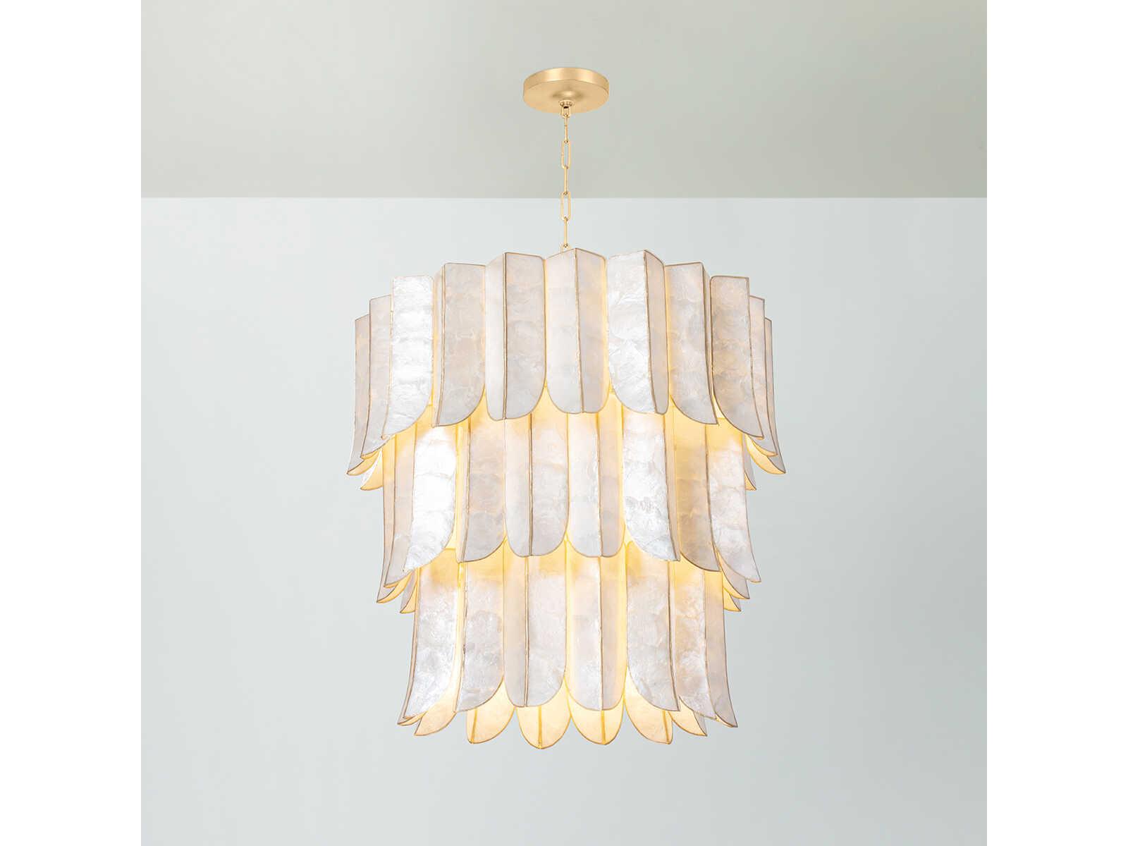 Corbett Lighting Cartagena 16-Light Vintage Gold Leaf White Candelabra Tiered Chandelier