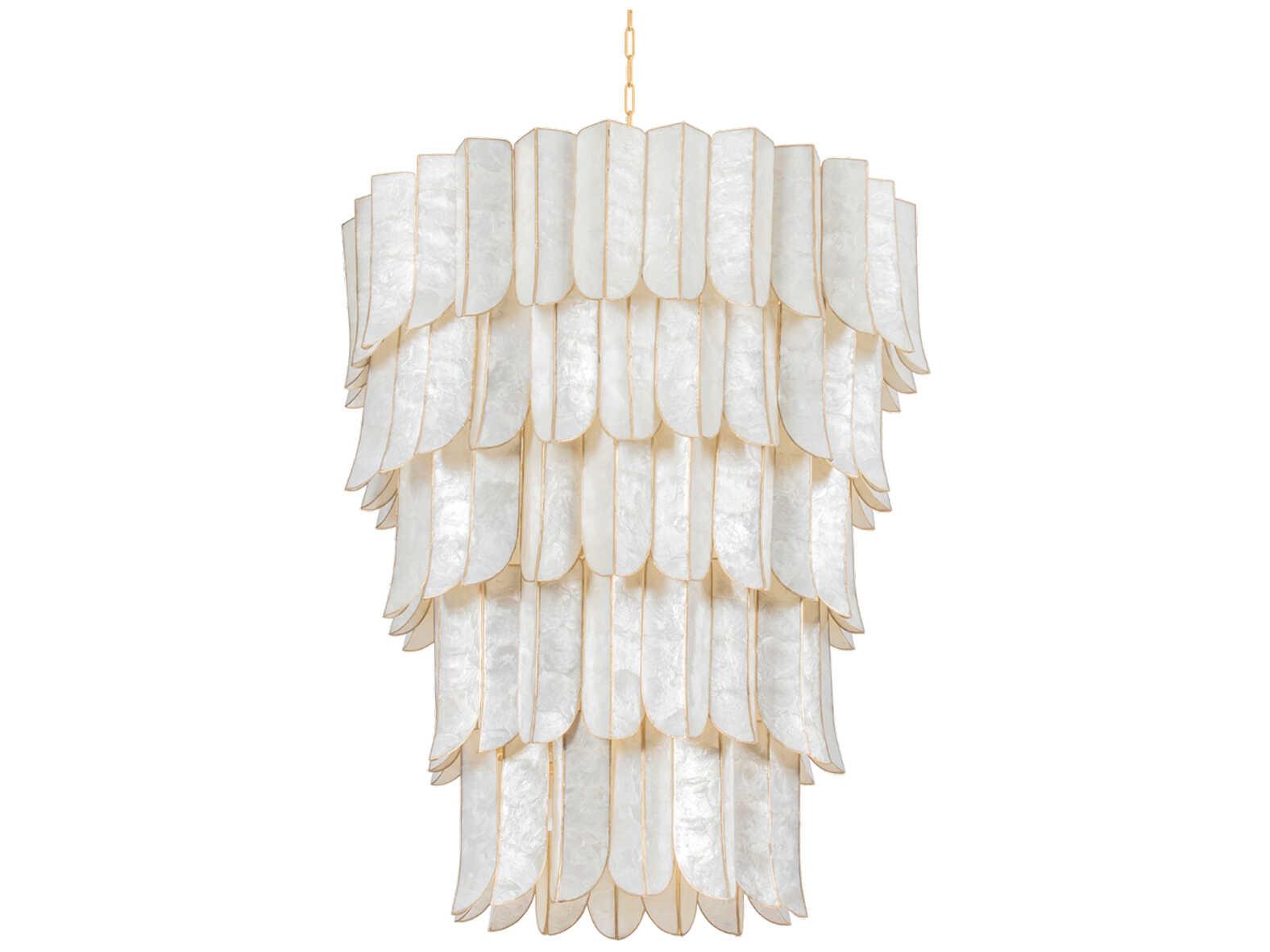 Corbett Lighting Cartagena 27-Light Vintage Gold Leaf White Candelabra Tiered Chandelier