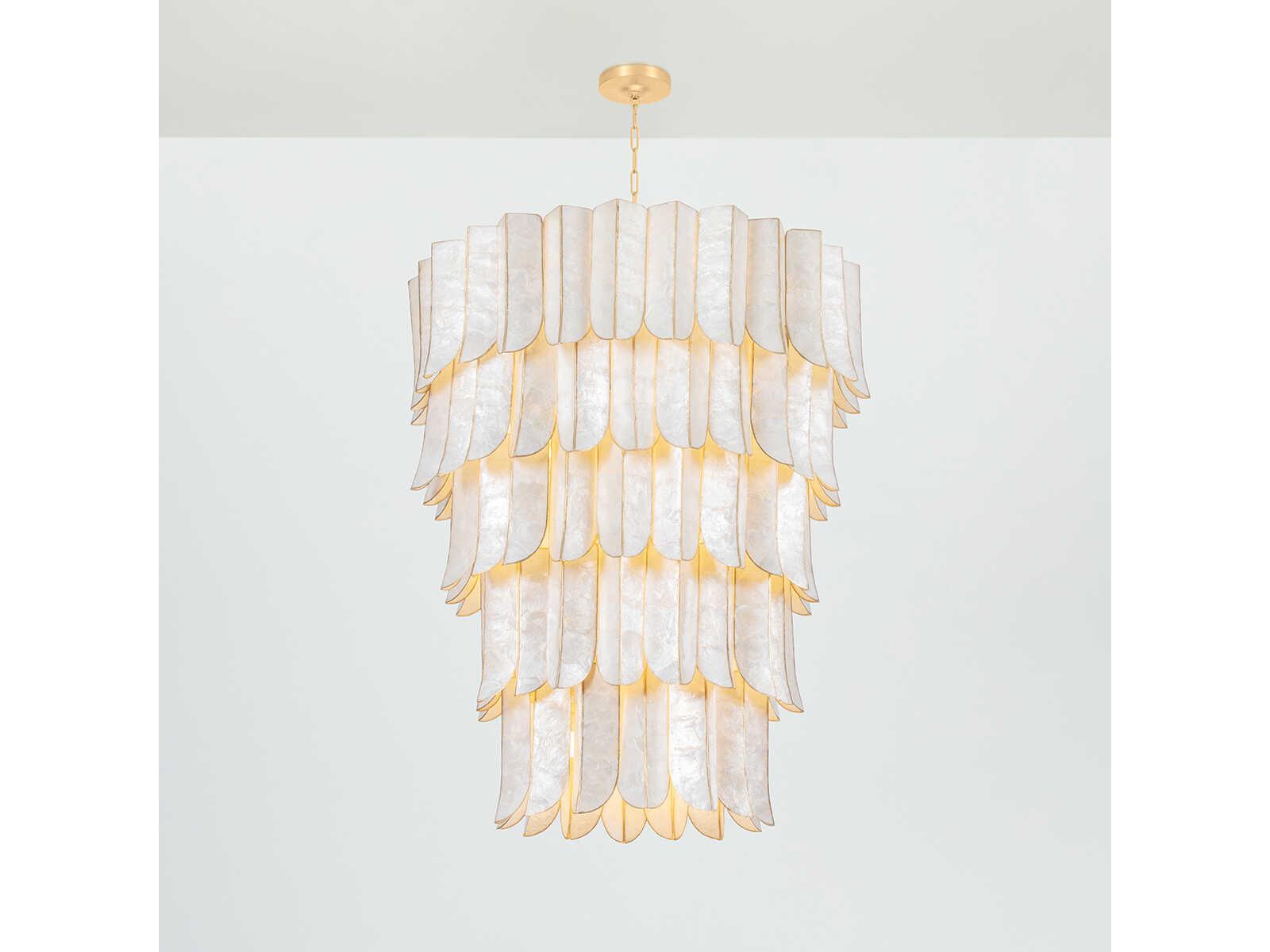 Corbett Lighting Cartagena 27-Light Vintage Gold Leaf White Candelabra Tiered Chandelier
