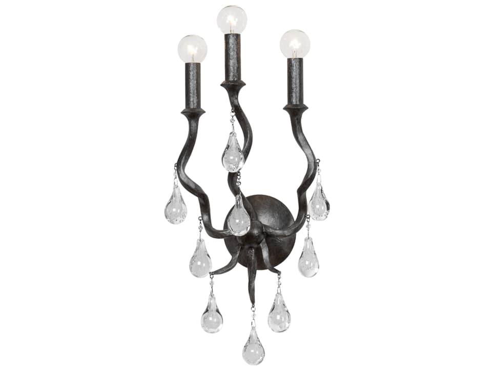 Corbett Lighting Aveline 3-Light Black Silver Leaf Crystal Wall Sconce