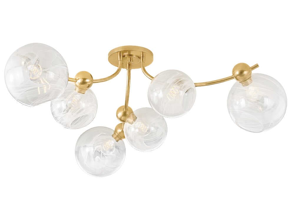 Corbett Lighting Astraia 6-Light Vintage Brass Globe Semi Flush Mount