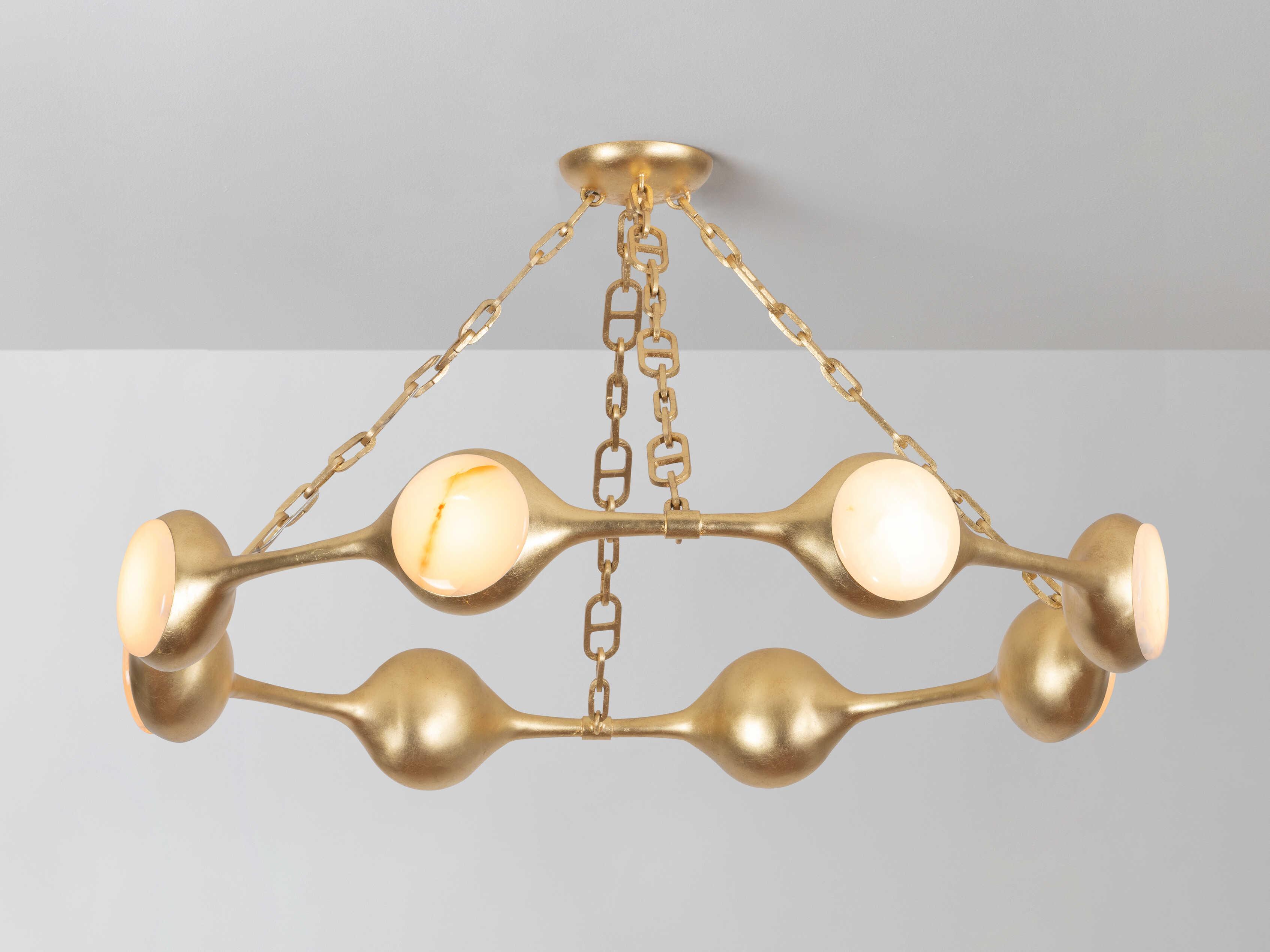 Corbett Lighting Riviere 8-Light Vintage Gold Leaf Brass Round Chandelier
