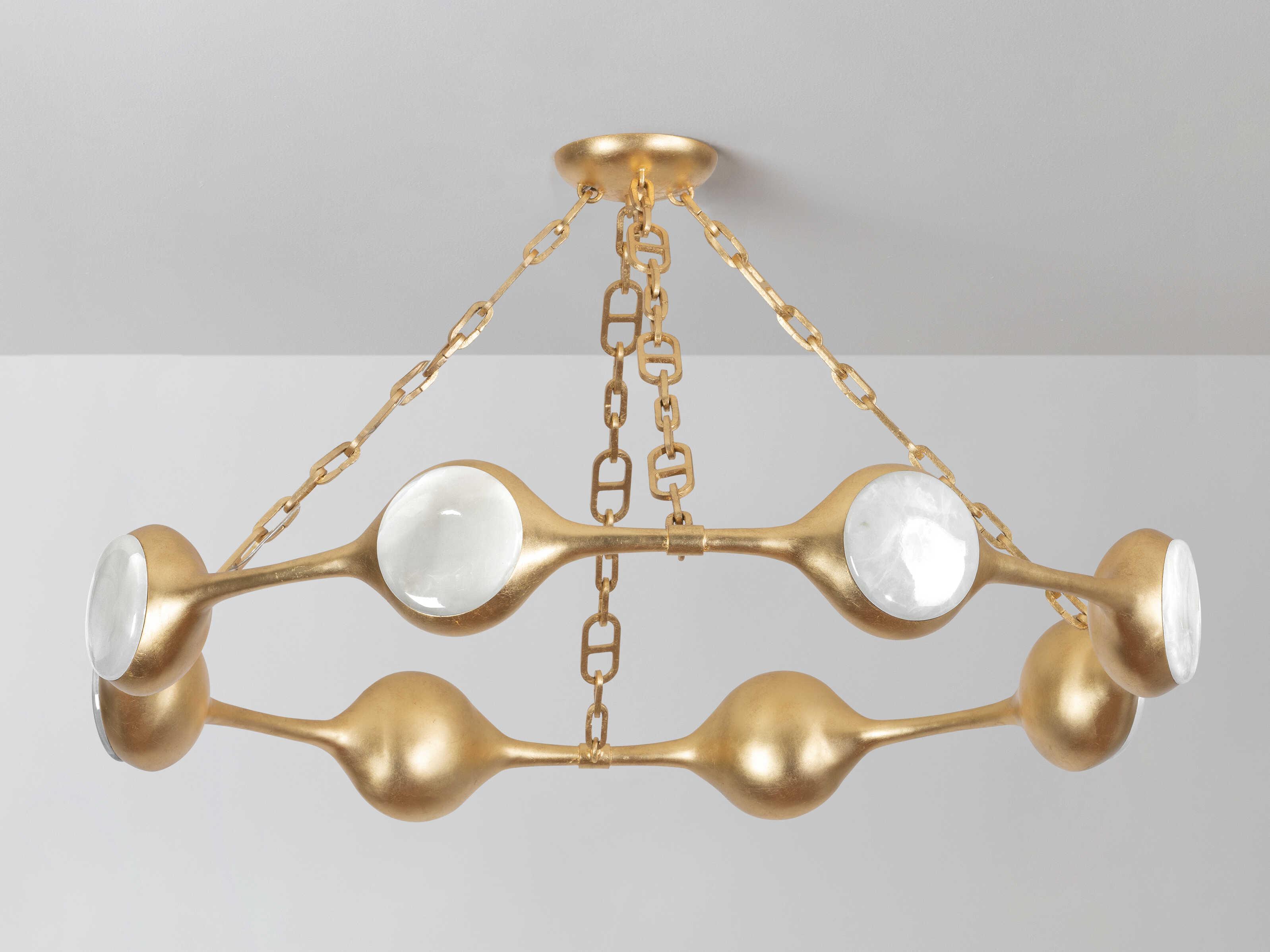 Corbett Lighting Riviere 8-Light Vintage Gold Leaf Brass Round Chandelier