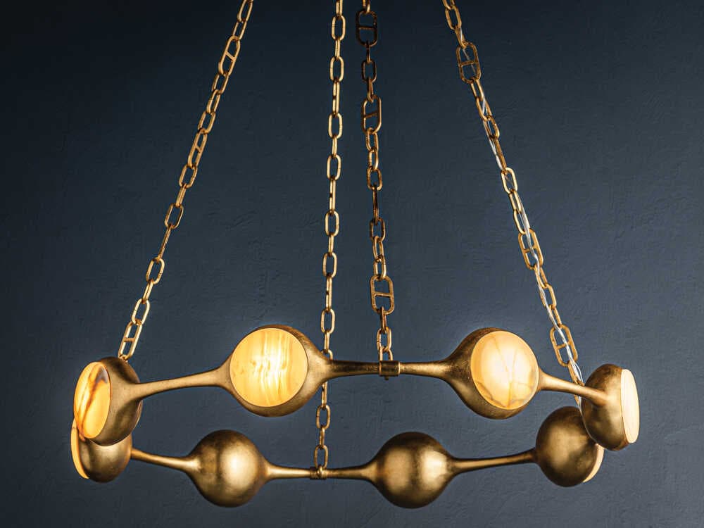 Corbett Lighting Riviere 8-Light Vintage Gold Leaf Brass Round Chandelier