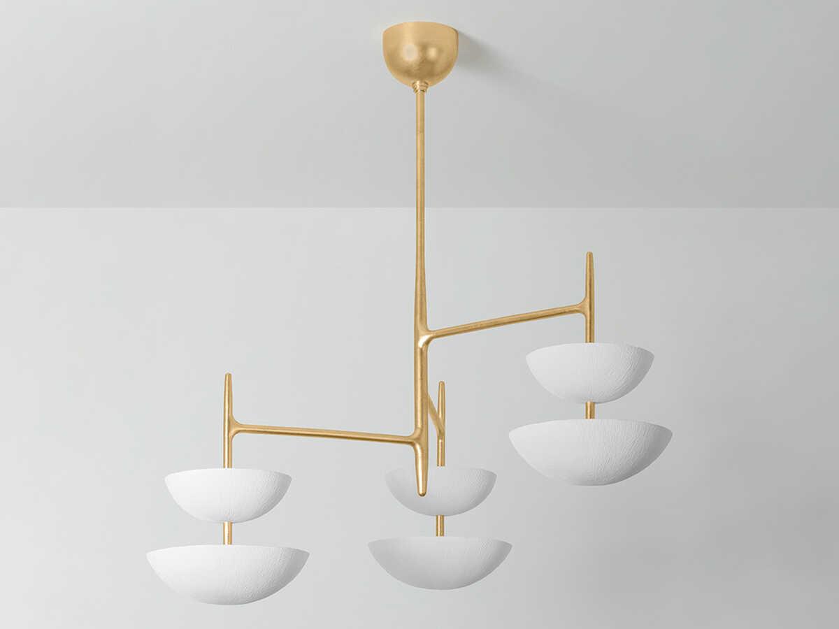 Corbett Lighting Evander 6-Light Vintage Gold Leaf Gesso White Bowl Chandelier