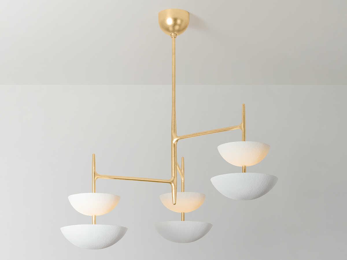 Corbett Lighting Evander 6-Light Vintage Gold Leaf Gesso White Bowl Chandelier