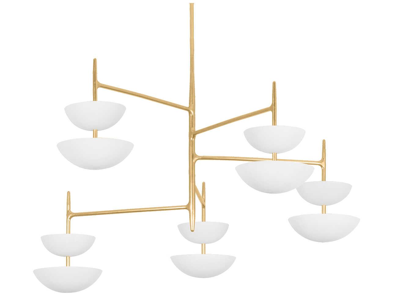 Corbett Lighting Evander 10-Light Vintage Gold Leaf Gesso White Bowl Chandelier