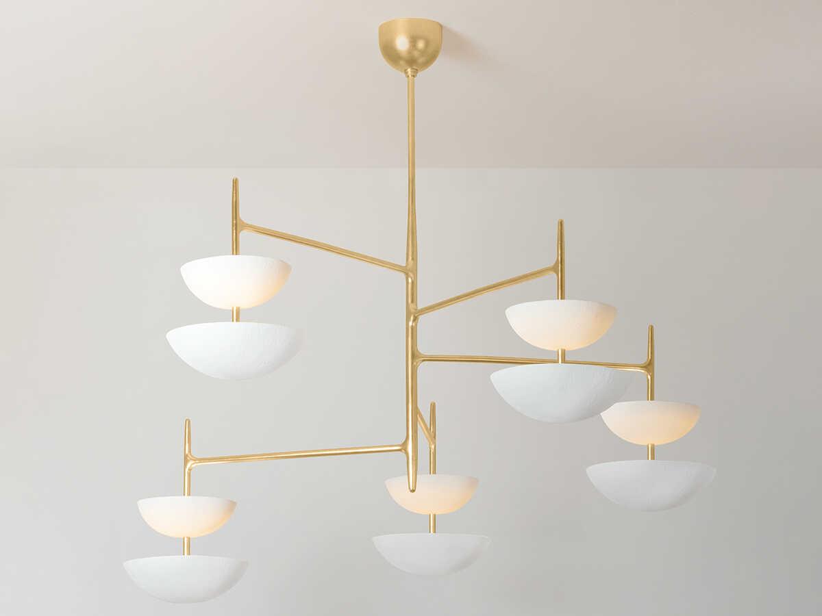 Corbett Lighting Evander 10-Light Vintage Gold Leaf Gesso White Bowl Chandelier