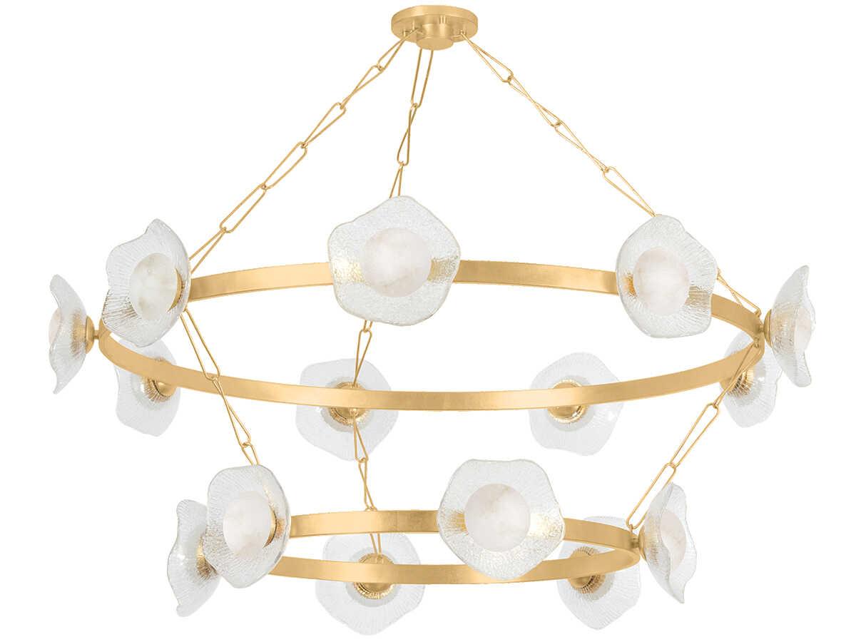 Corbett Lighting Almandine 15-Light Vintage Gold Leaf Round Tiered Chandelier