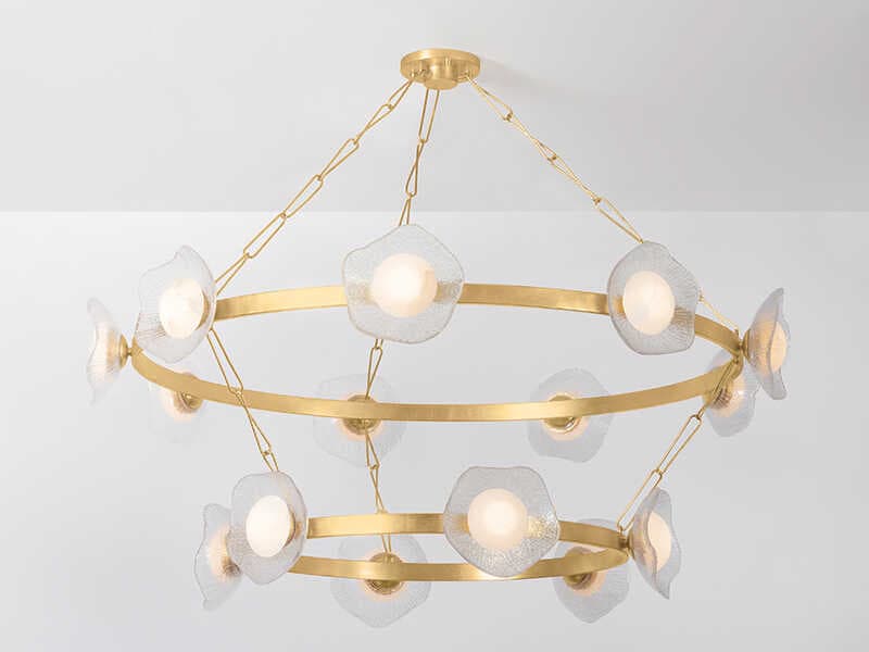 Corbett Lighting Almandine 15-Light Vintage Gold Leaf Round Tiered Chandelier