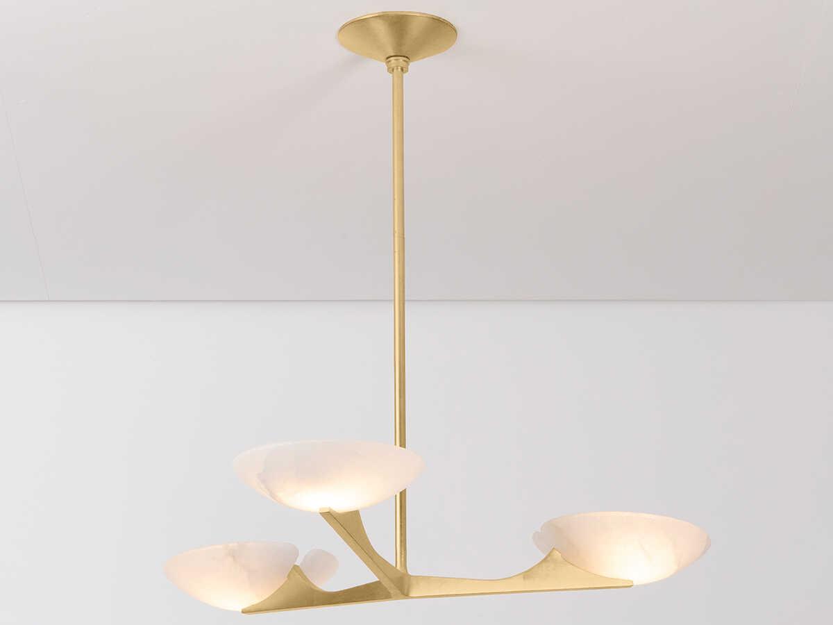 Corbett Lighting Malachite 3-Light Vintage Gold Leaf Chandelier