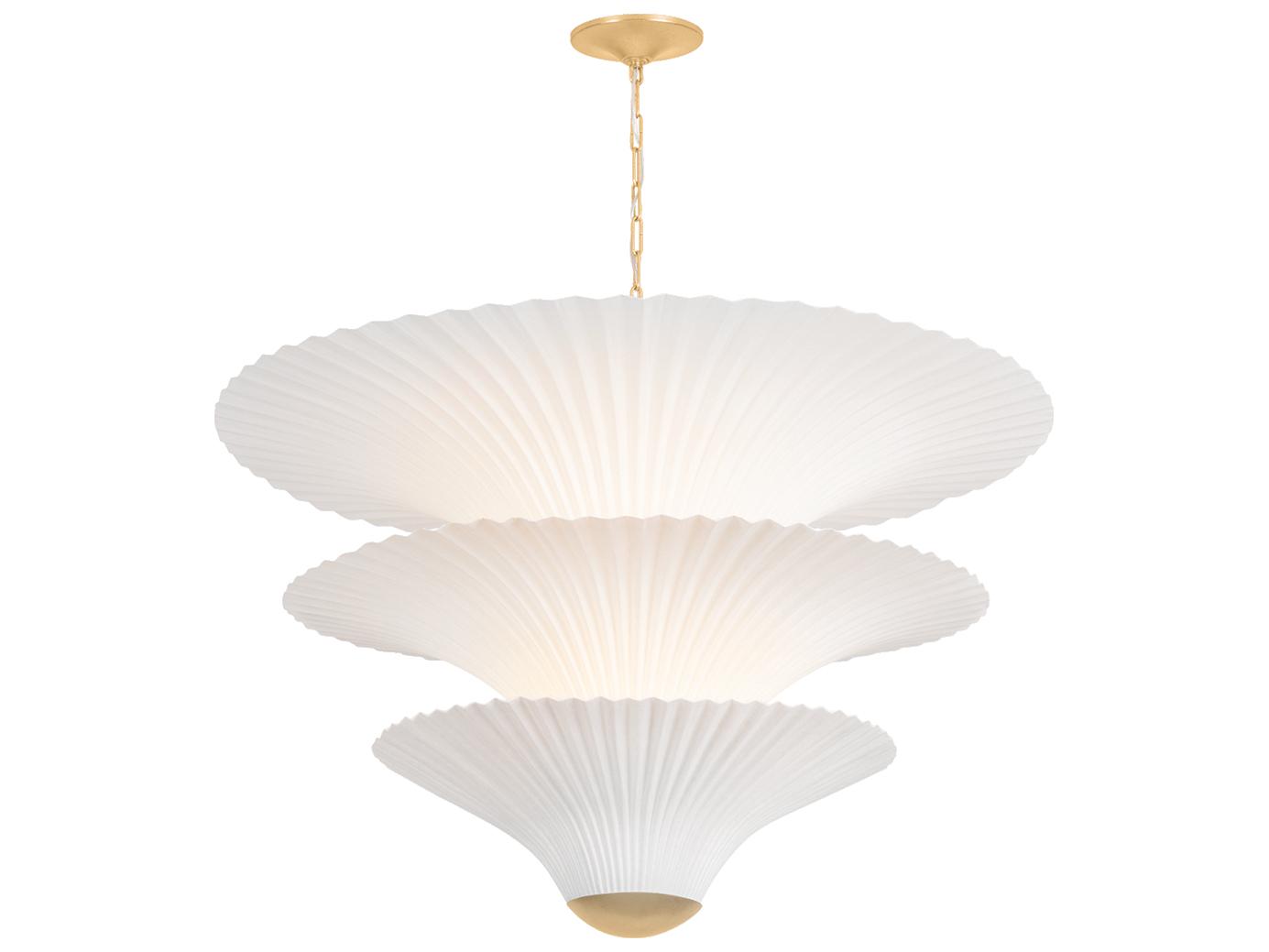 Corbett Lighting Belluno 3-Light Vintage Gold Leaf White Tiered Pendant