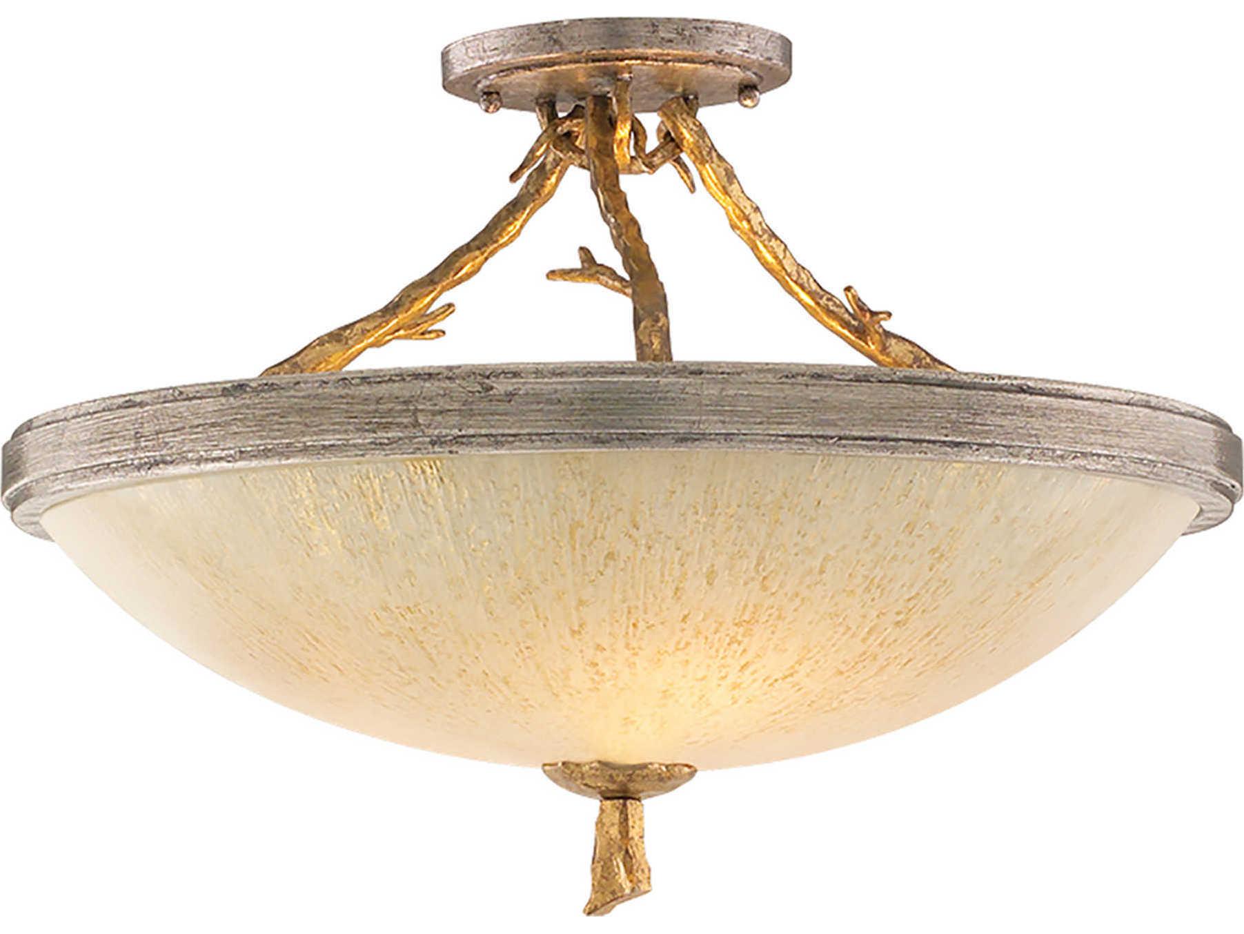 Corbett Lighting Parc Royale 3-Light Gold Silver Leaf Bowl Semi Flush Mount