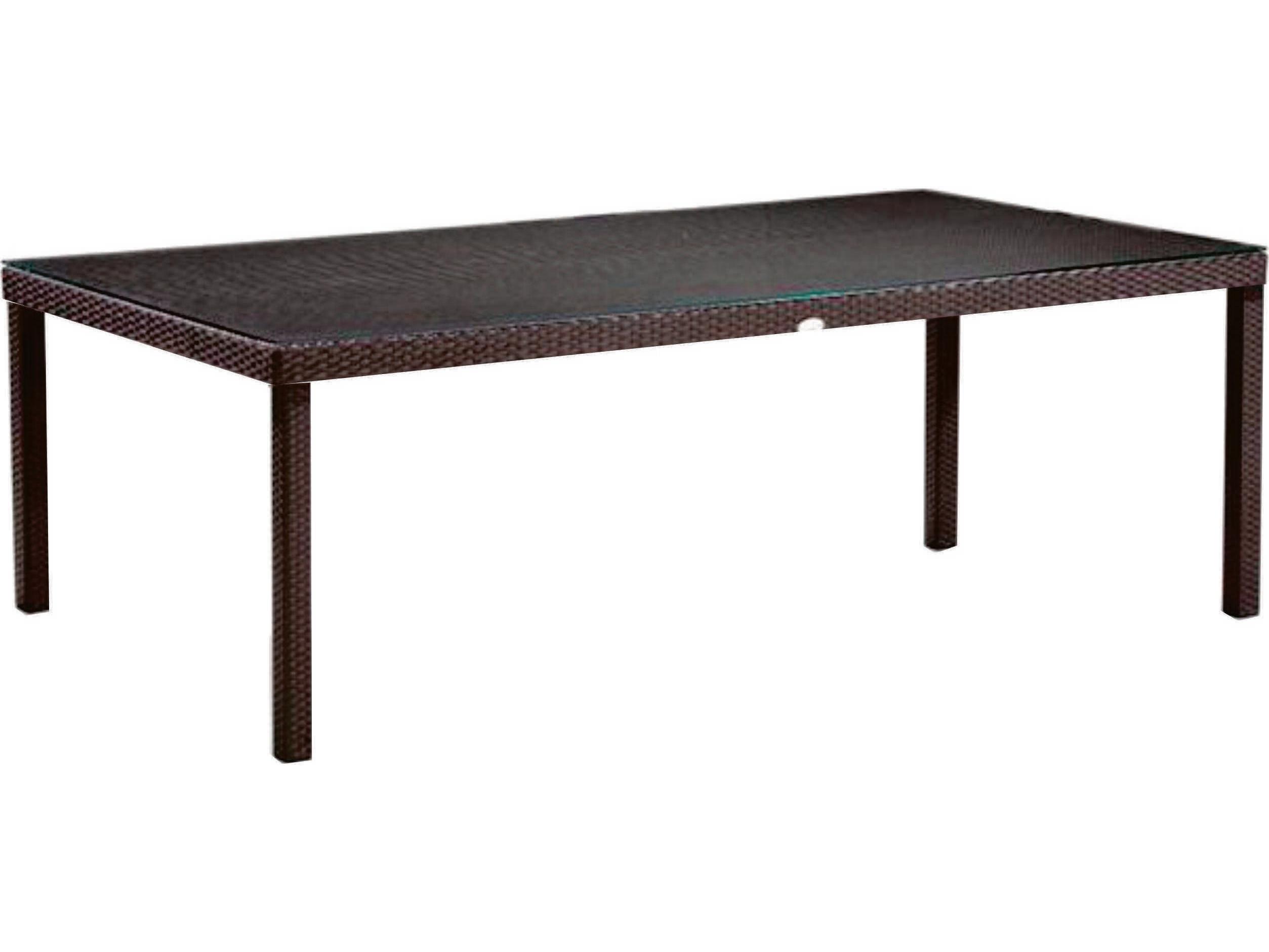 Caluco Dijon Majestic Black Wicker Rectangular Outdoor Dining Table with Glass Top