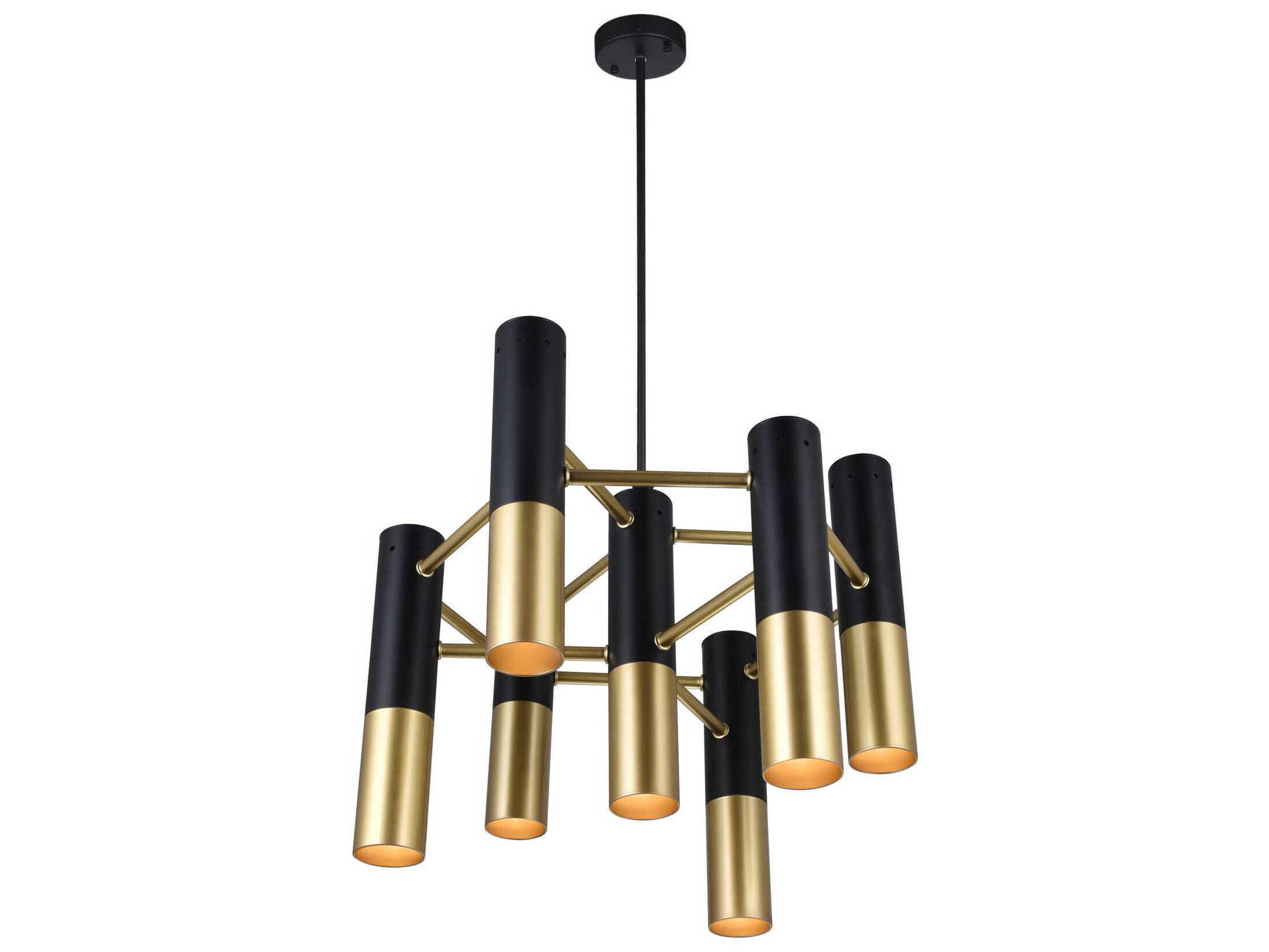 CWI Lighting Anem 7-Light Matte Black Satin Gold Cylinder Chandelier