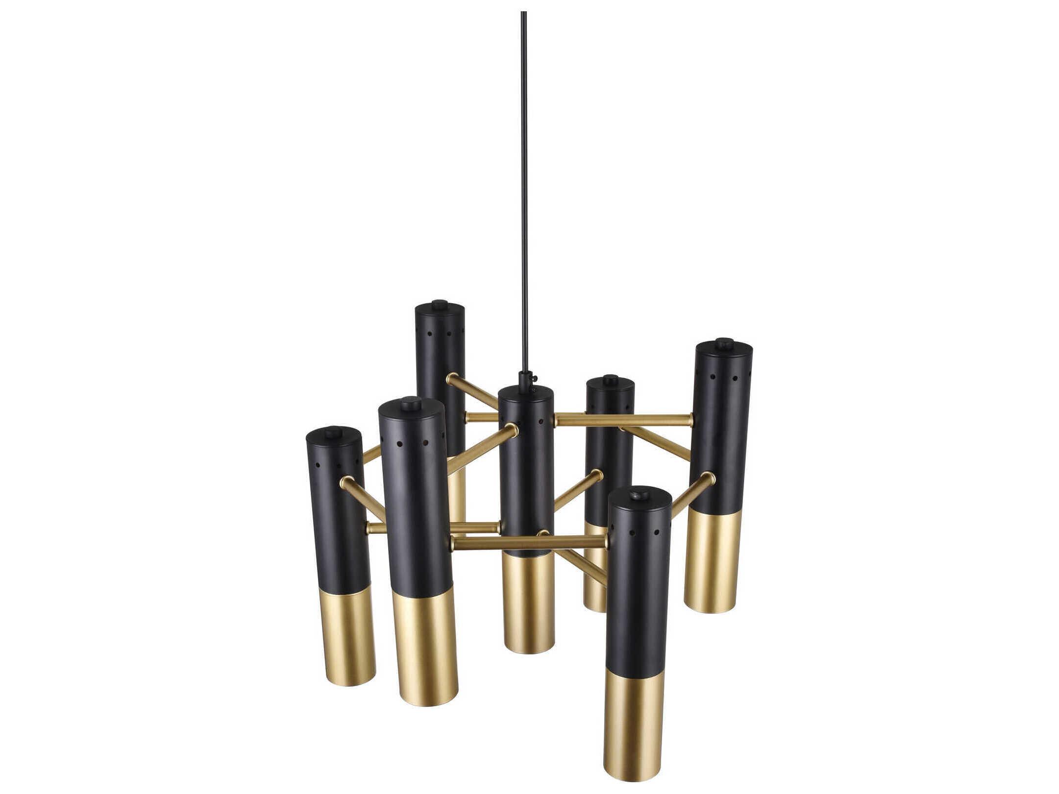 CWI Lighting Anem 7-Light Matte Black Satin Gold Cylinder Chandelier