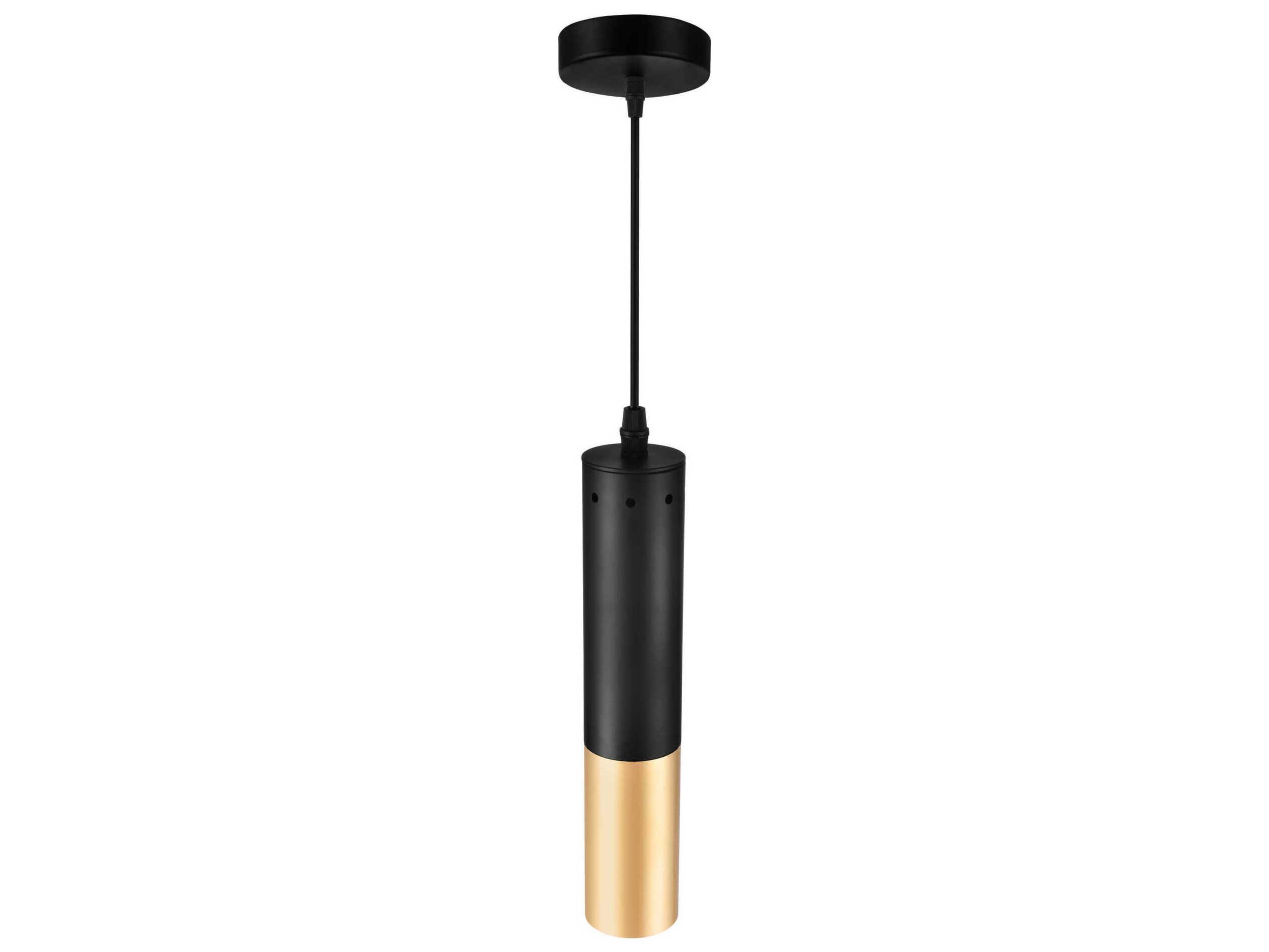 CWI Lighting Anem 1-Light Matte Black Satin Gold Cylinder Mini Pendant