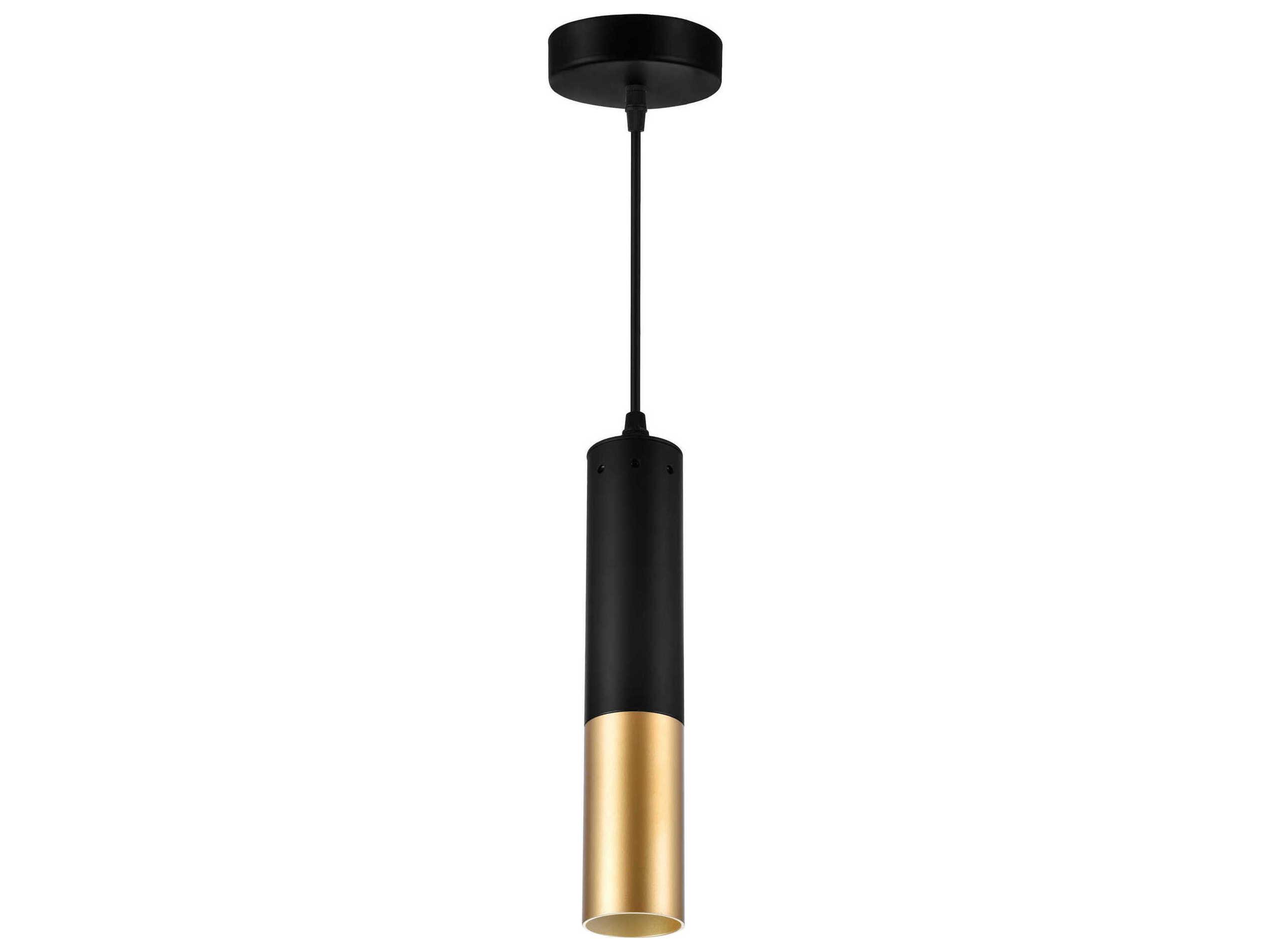 CWI Lighting Anem 1-Light Matte Black Satin Gold Cylinder Mini Pendant