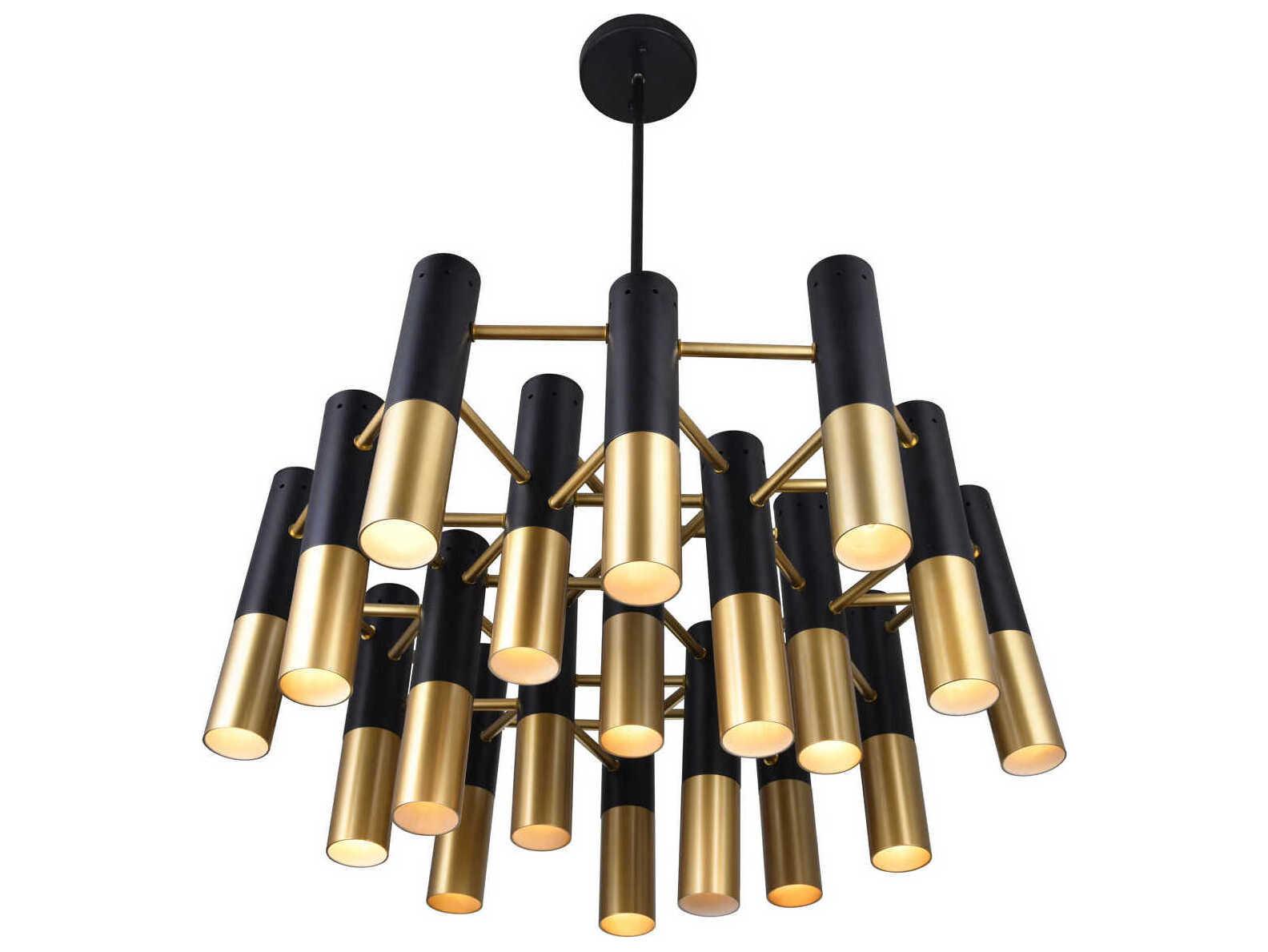 CWI Lighting Anem 19-Light Matte Black Satin Gold Cylinder Chandelier