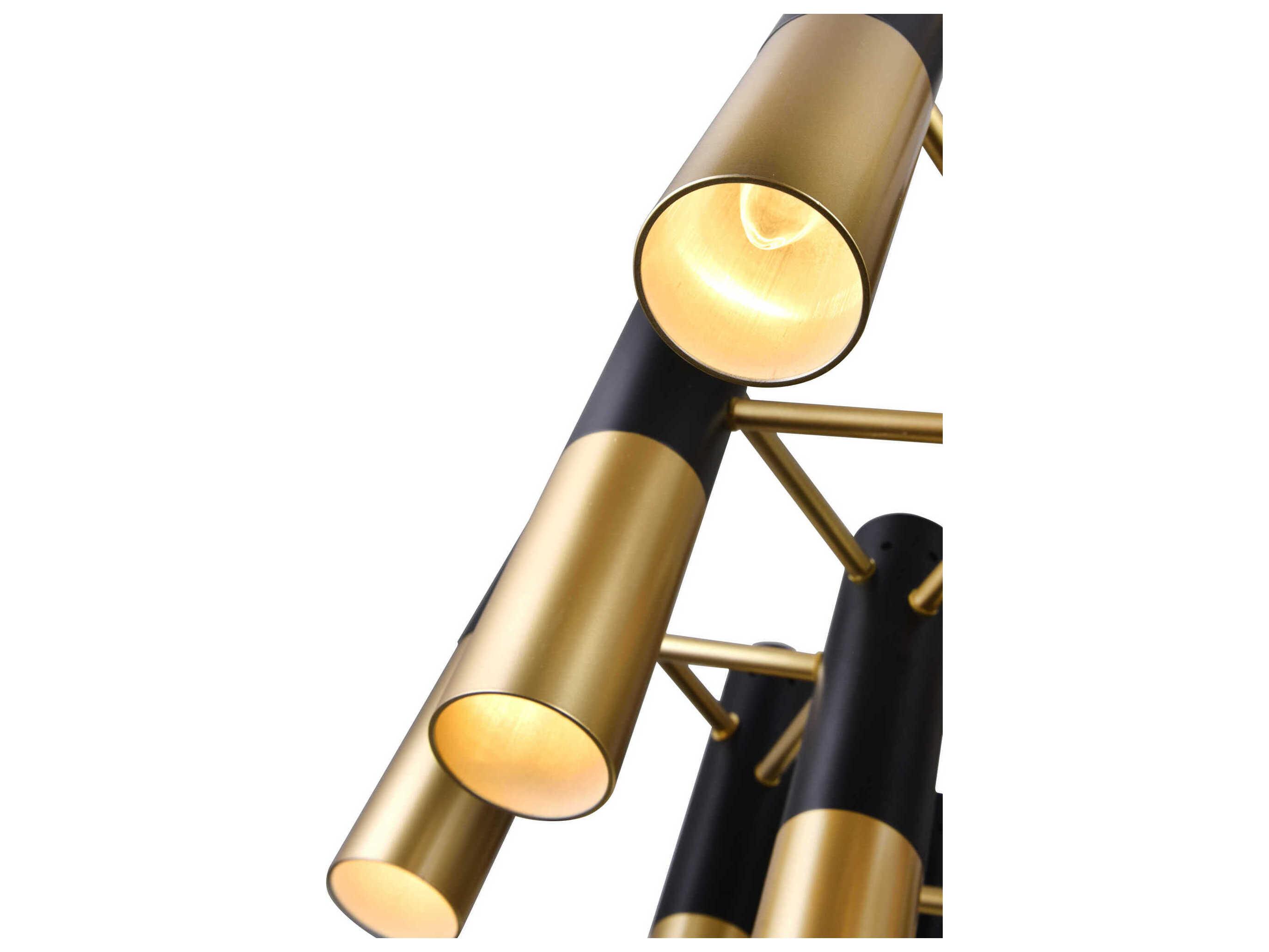 CWI Lighting Anem 19-Light Matte Black Satin Gold Cylinder Chandelier