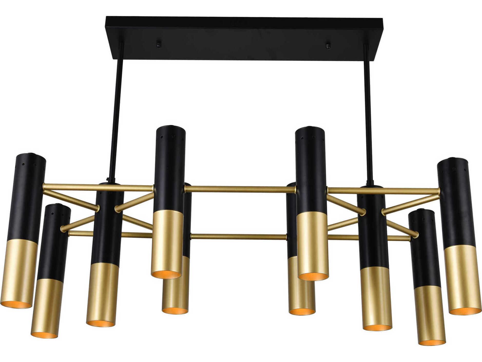 CWI Lighting Anem 10-Light Matte Black Satin Gold Cylinder Island Pendant