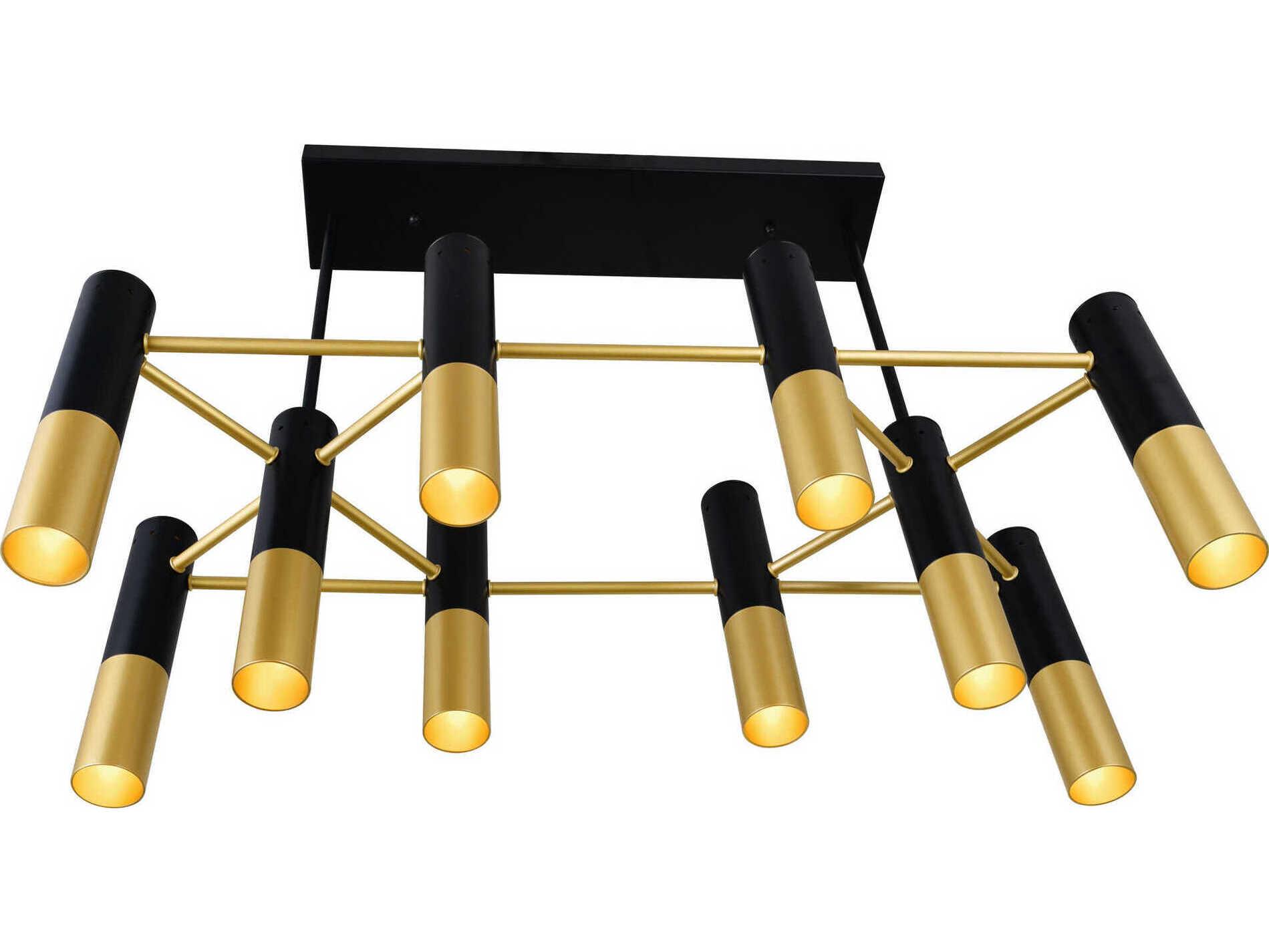 CWI Lighting Anem 10-Light Matte Black Satin Gold Cylinder Island Pendant