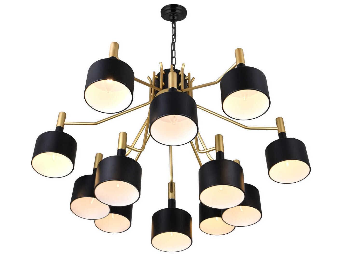 CWI Lighting Corna 12-Light Matte Black Satin Gold Drum Chandelier